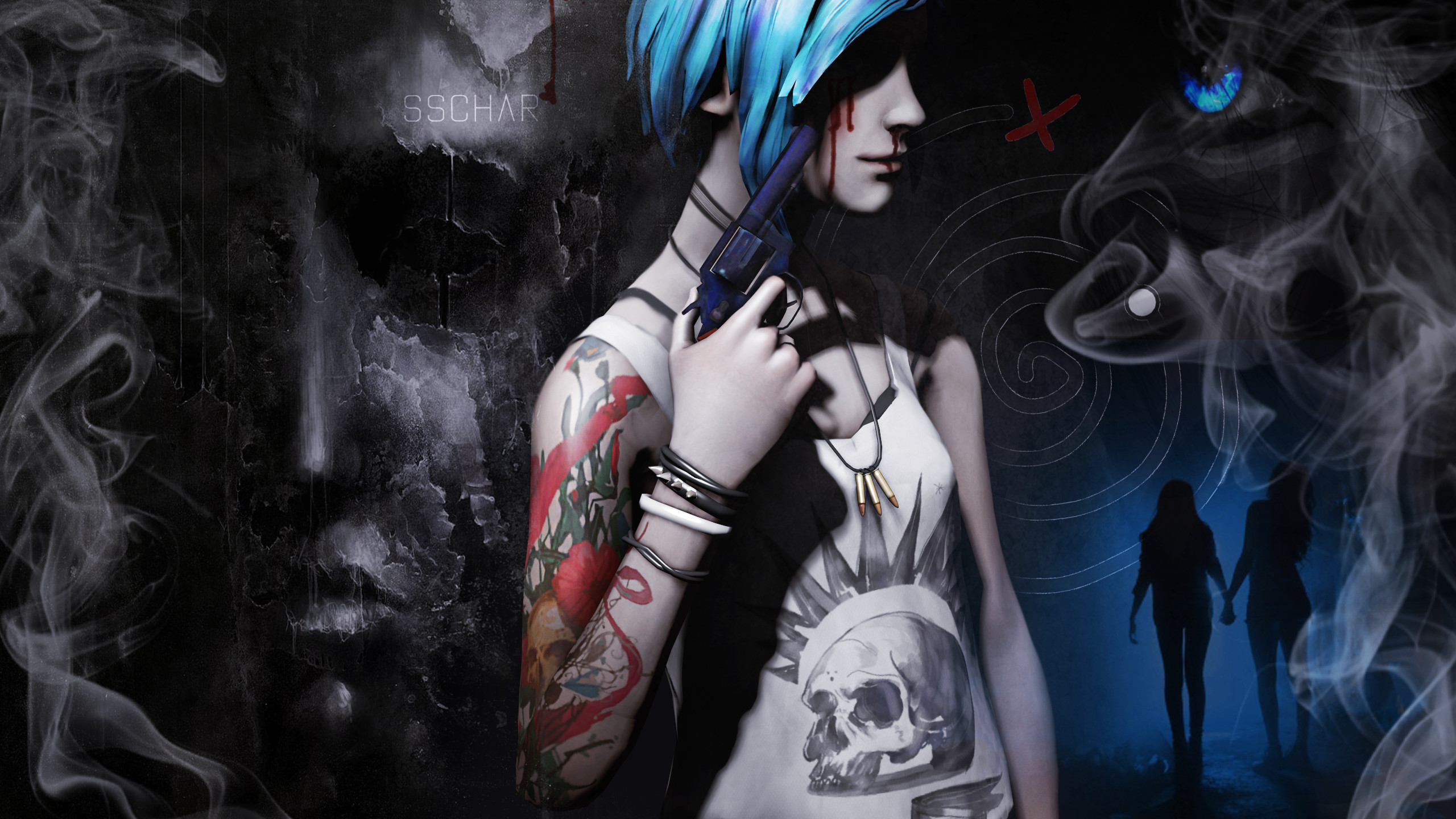 Chloe Price, Life is Strange, Pistola, Tatuaggi, Fumo, 2K, wallpaper per computer