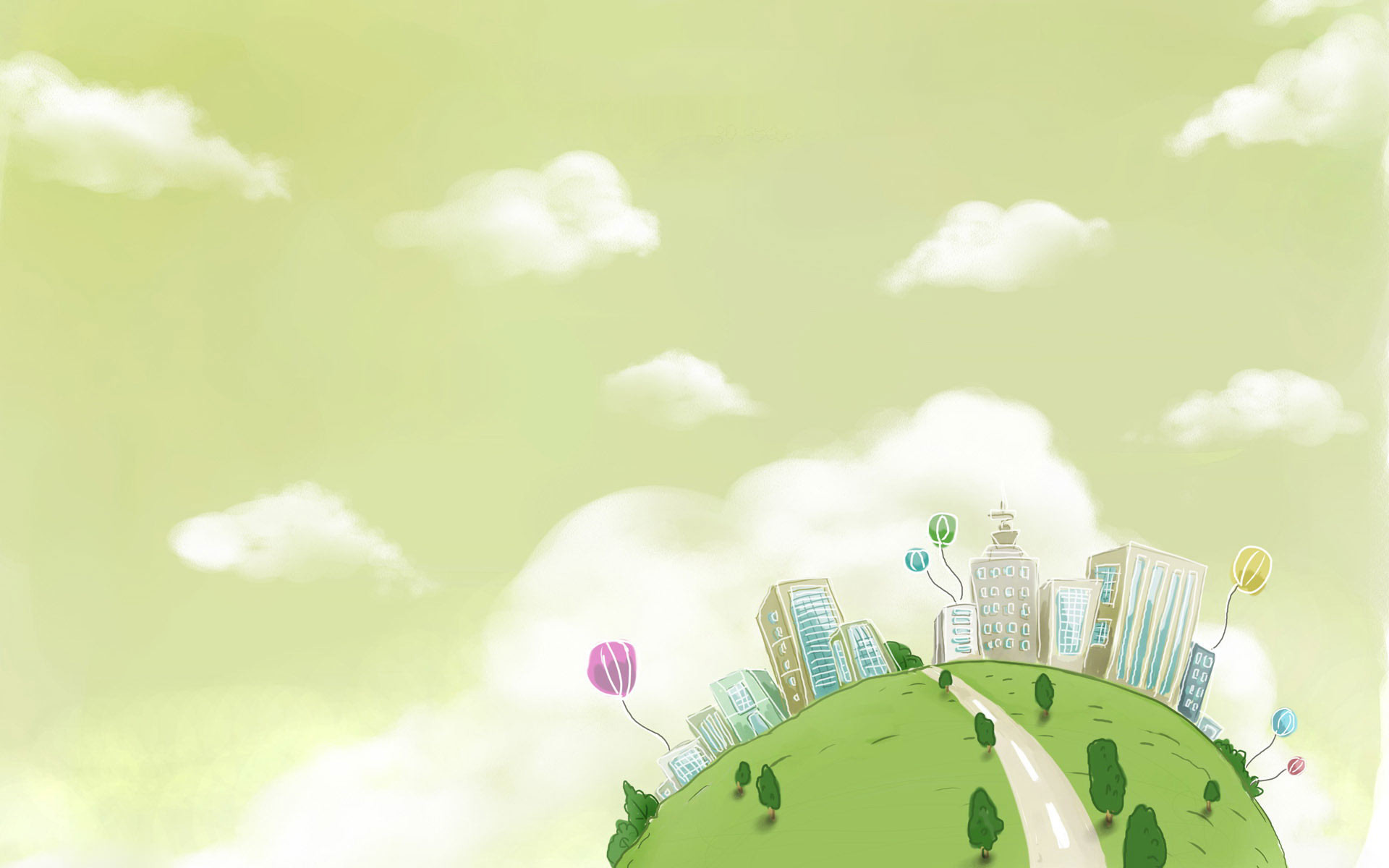 Città in miniatura, Pianeta, Nuvole, Verde, Illustrazione, 1920x1200, sfondo MacBook Pro