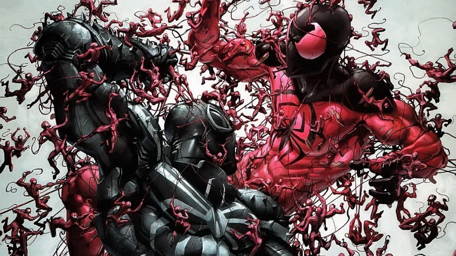 Carnage, Venom, Marvel Comics, Simbionti, Rosso e nero, Full HD, sfondo per PC e portatile