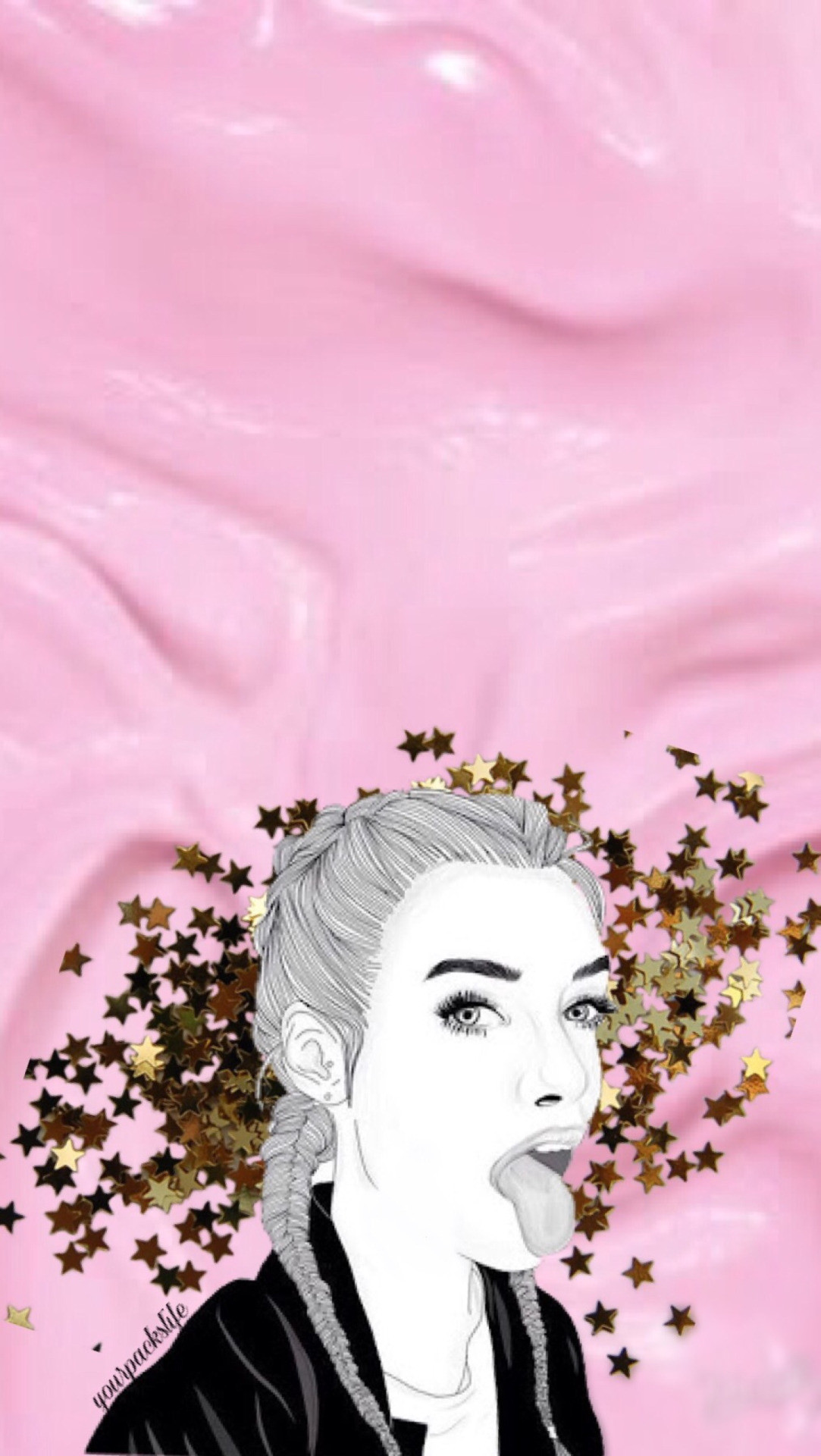 Ragazza, Disegno, Stelle dorate, Rosa, Estetica, Full HD, schermata di blocco del cellulare