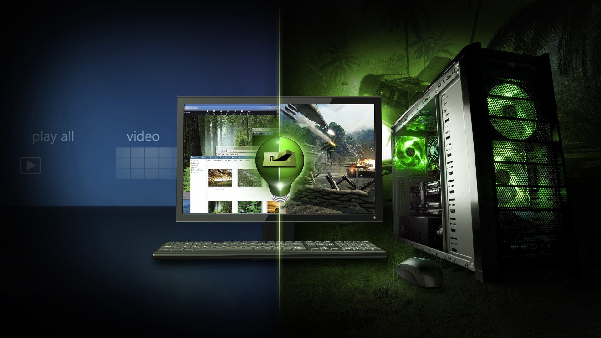 Nvidia, PC gaming, Monitor, Verde, 16:9 Full HD, sfondo widescreen