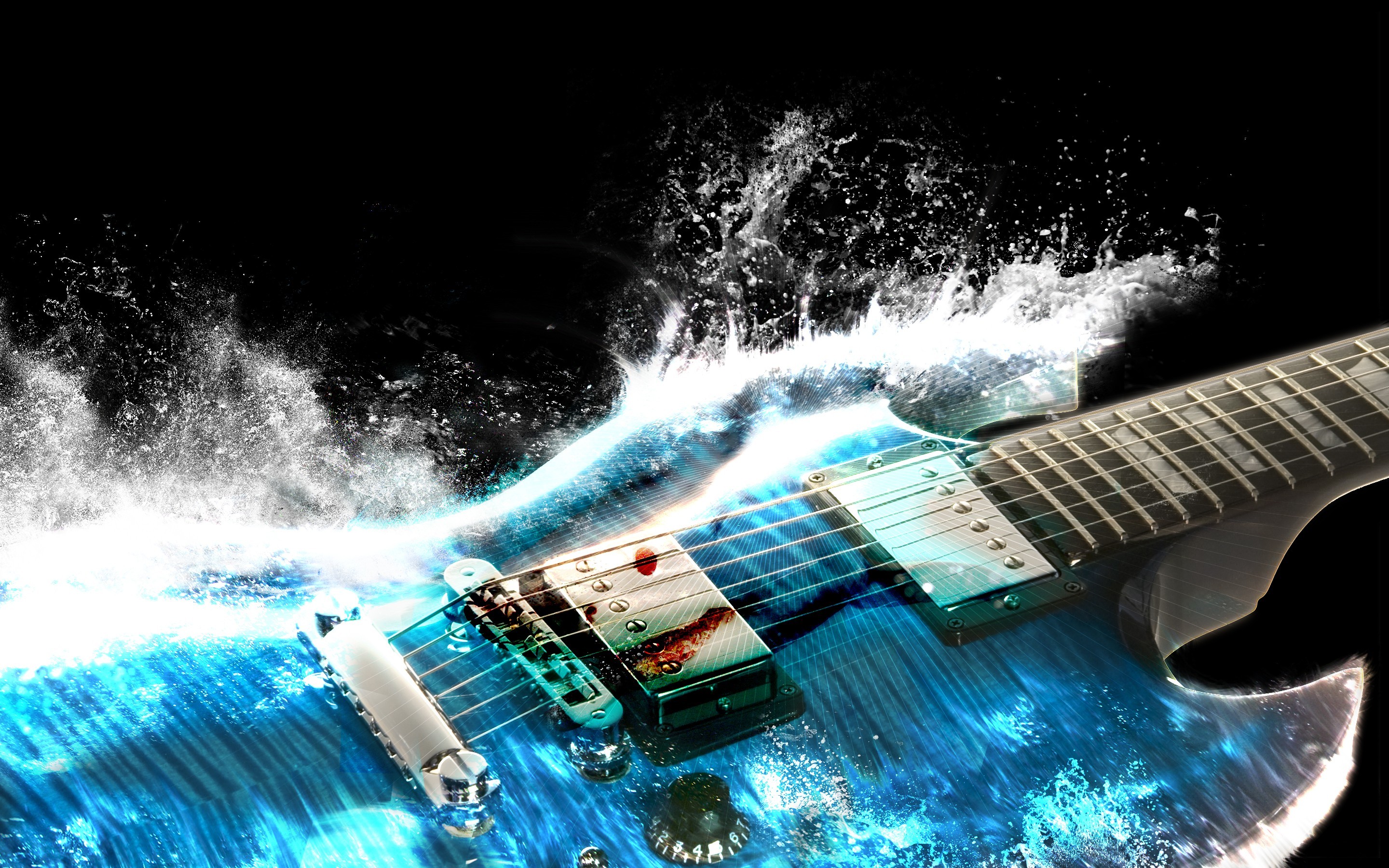 Chitarra elettrica, Splash d'acqua, Blu, 2880x1800, sfondo MacBook Pro