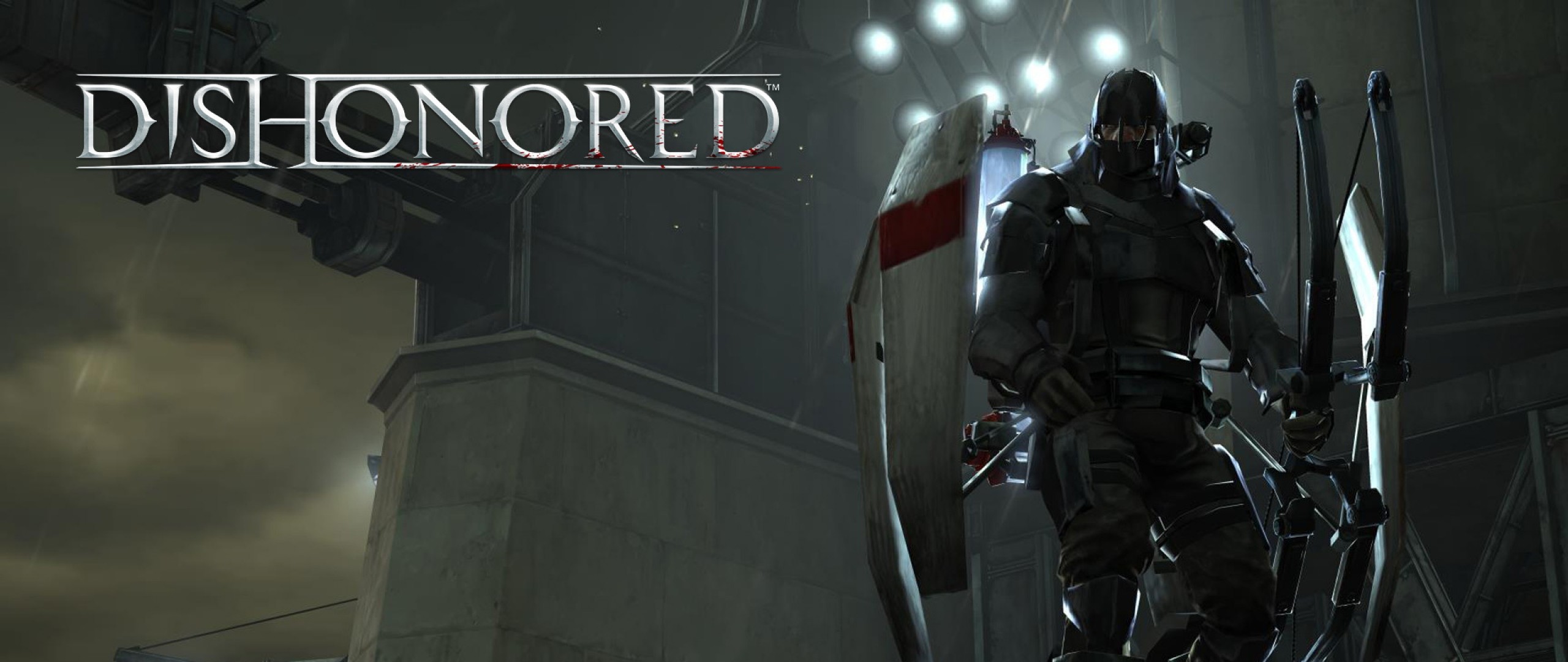 Dishonored, Logo, Tallboy, Guardia, Cielo grigio, 21:9 1080p, sfondo per monitor ultrawide