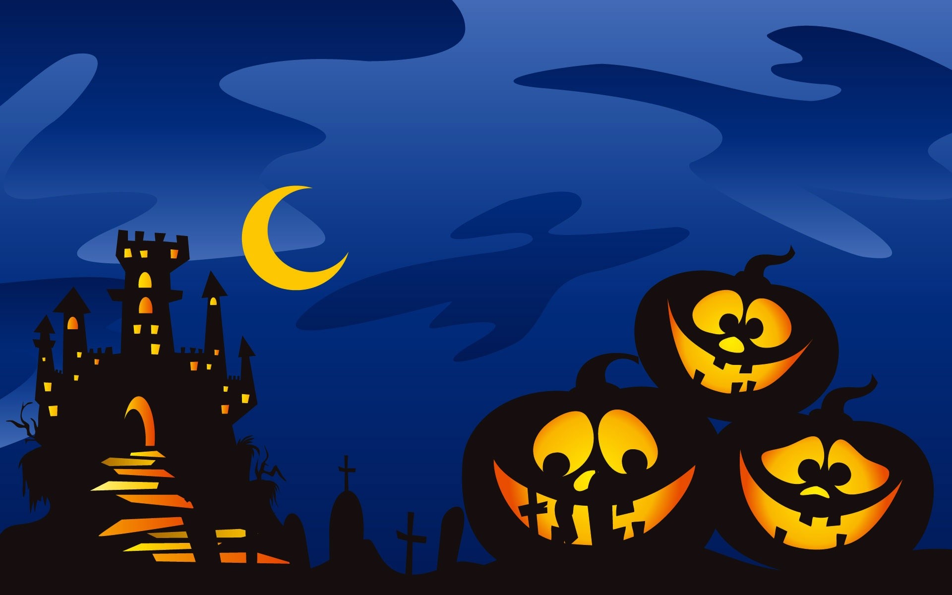 Halloween, Zucche, Castello, Luna crescente, Cartone, 1920x1200, sfondo MacBook Pro
