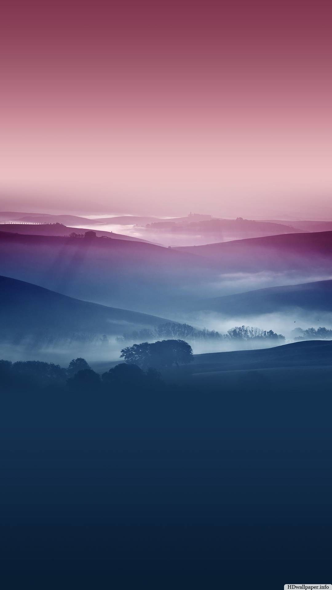 Colline, Nebbia, Valle, Alba, Cielo rosa, sfondo schermata di blocco iPhone 6S