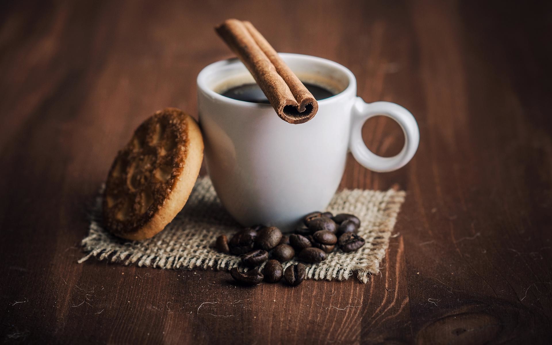 Tazza di caffè, Cannella, Biscotto, Chicchi di caffè, 1920x1200, sfondo per PC