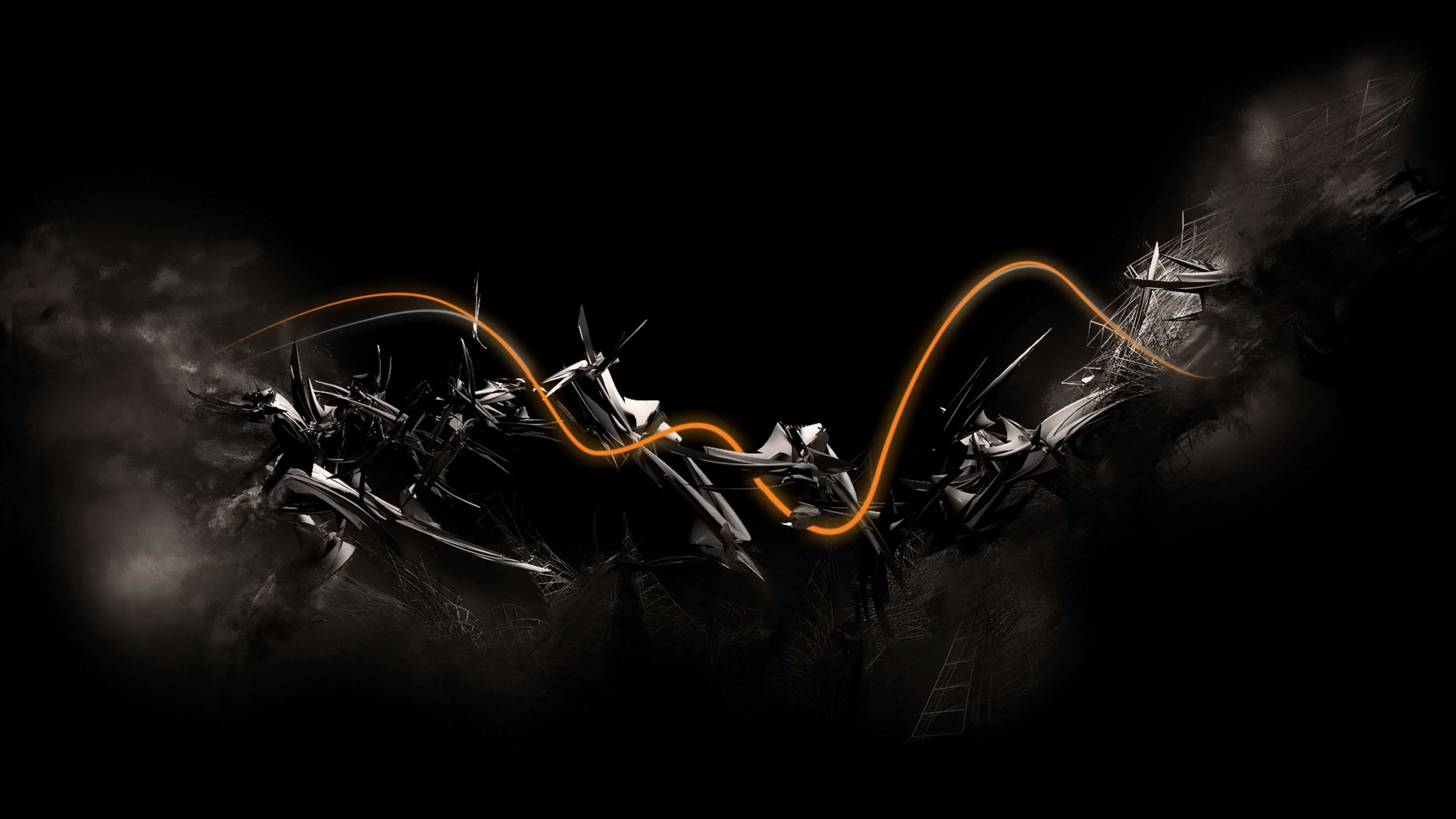 Astratto, Arte 3D, Sfondo nero, Arancione, wallpaper Android