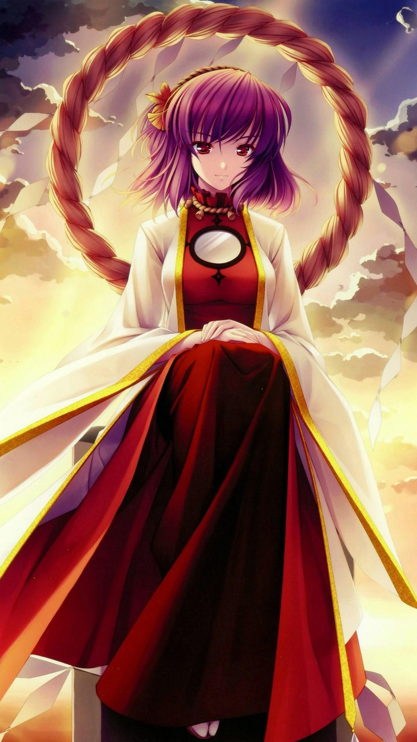 Kanako Yasaka, Touhou Project, Ragazza anime, Capelli viola, sfondo schermata di blocco Samsung S6