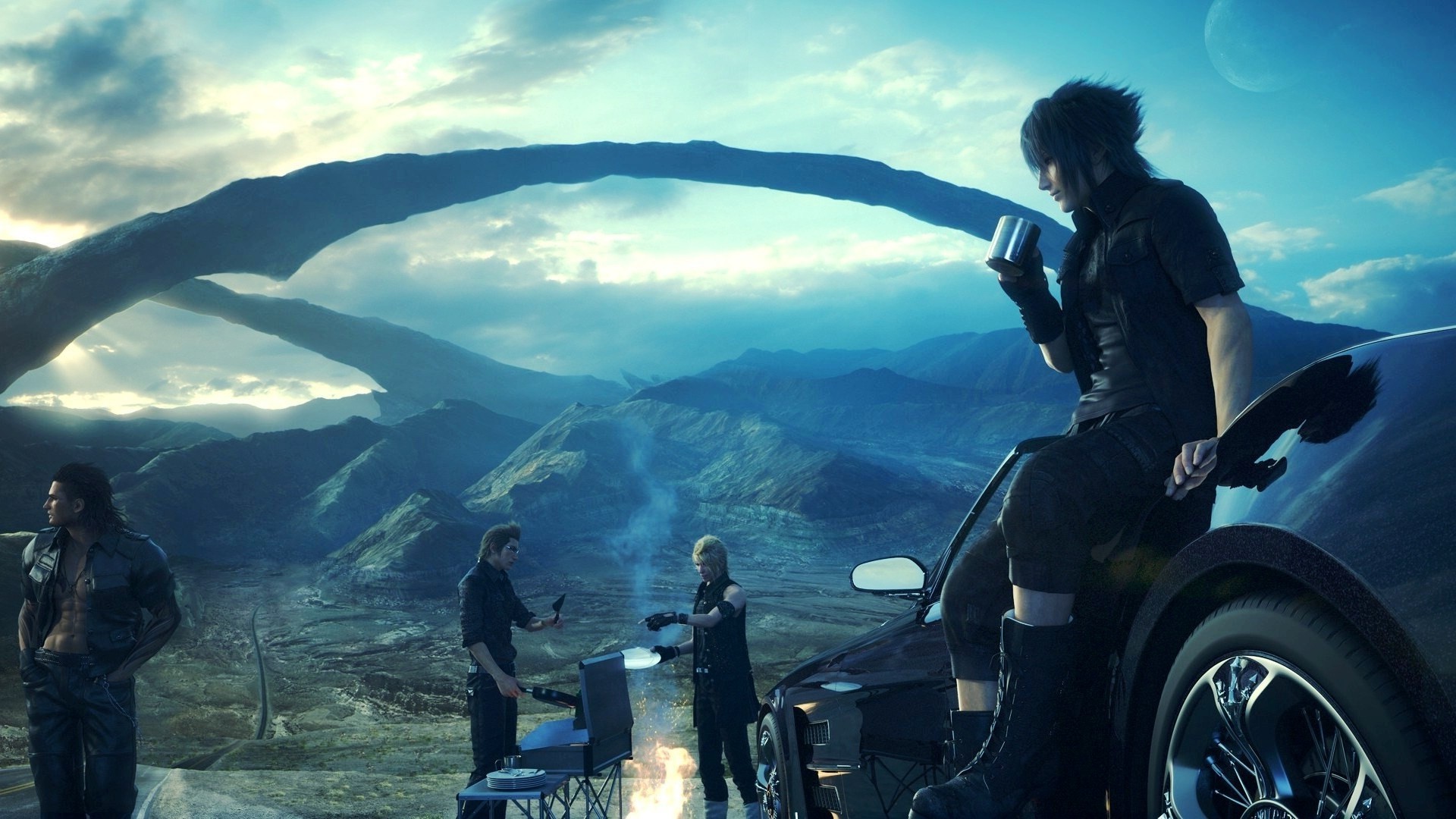 Noctis Lucis Caelum, Final Fantasy XV, Regalia, Accampamento, Arco roccioso, sfondo Full HD