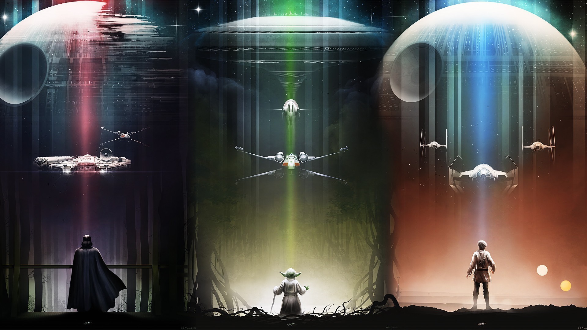 Yoda, Darth Vader, Luke Skywalker, Morte Nera, X-wing, 1920x1080, wallpaper desktop