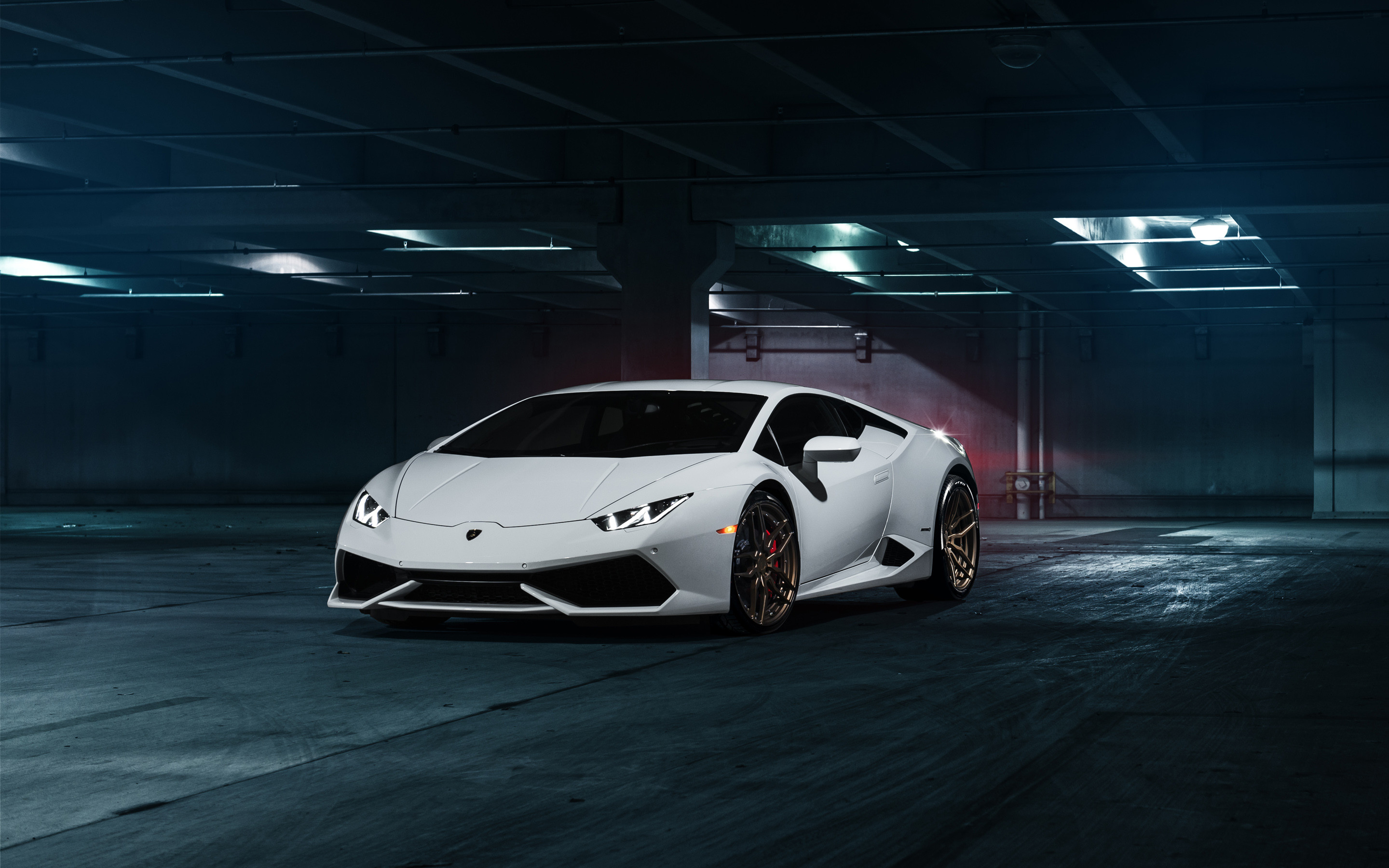 Lamborghini Huracán, Bianco, Parcheggio sotterraneo, Supercar, 2880x1800, immagine di sfondo