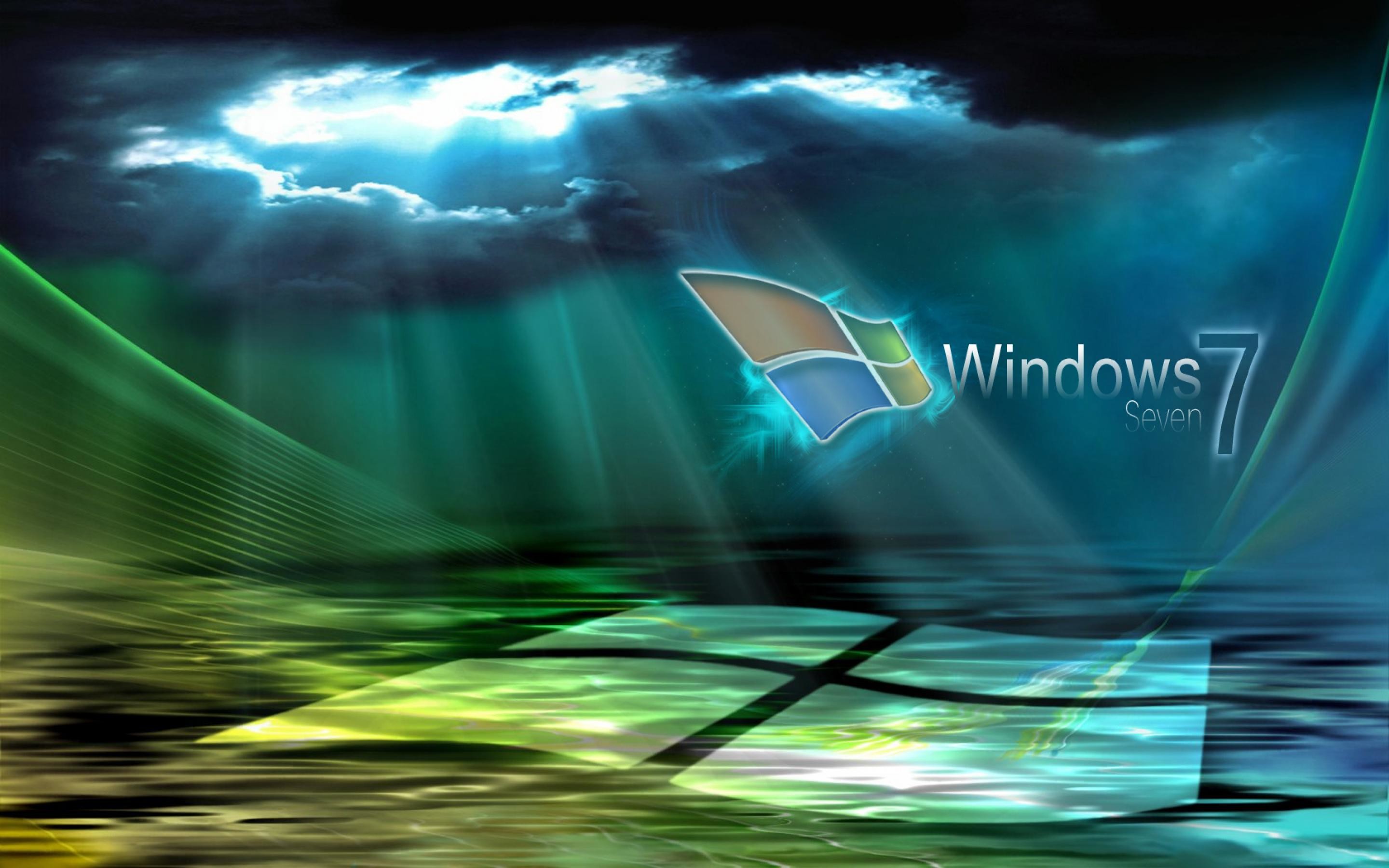 Windows 7, Raggi di luce, Verde, 2K, sfondo per PC e portatile