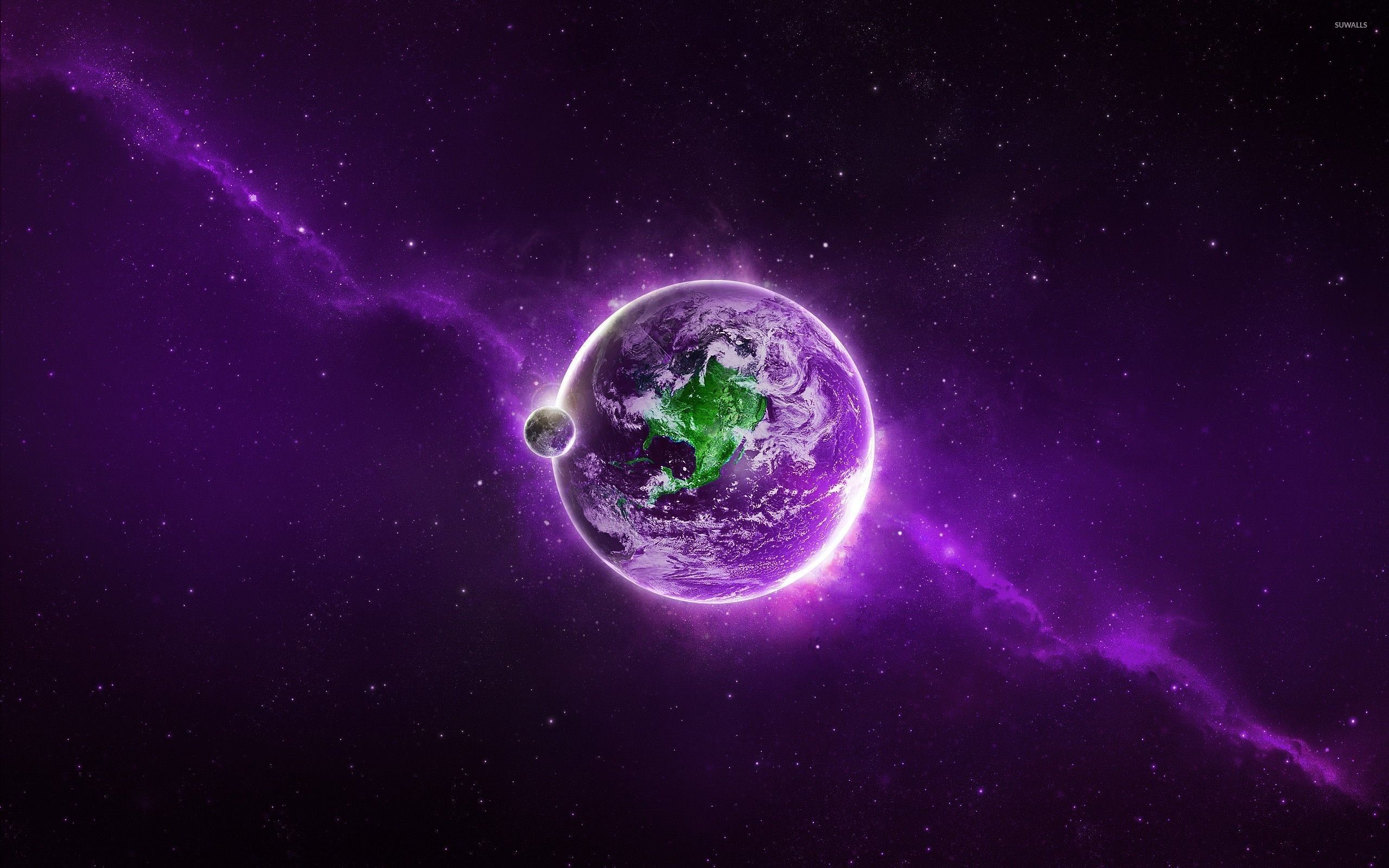 Pianeta, Luna, Viola, 2K, sfondo Windows 11