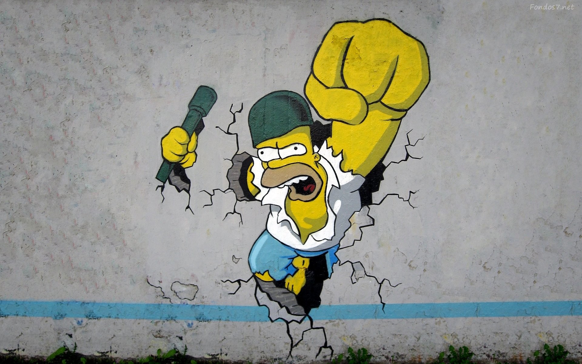 Homer Simpson, I Simpson, Pugno, Muro rotto, 16:10 Full HD, sfondo widescreen