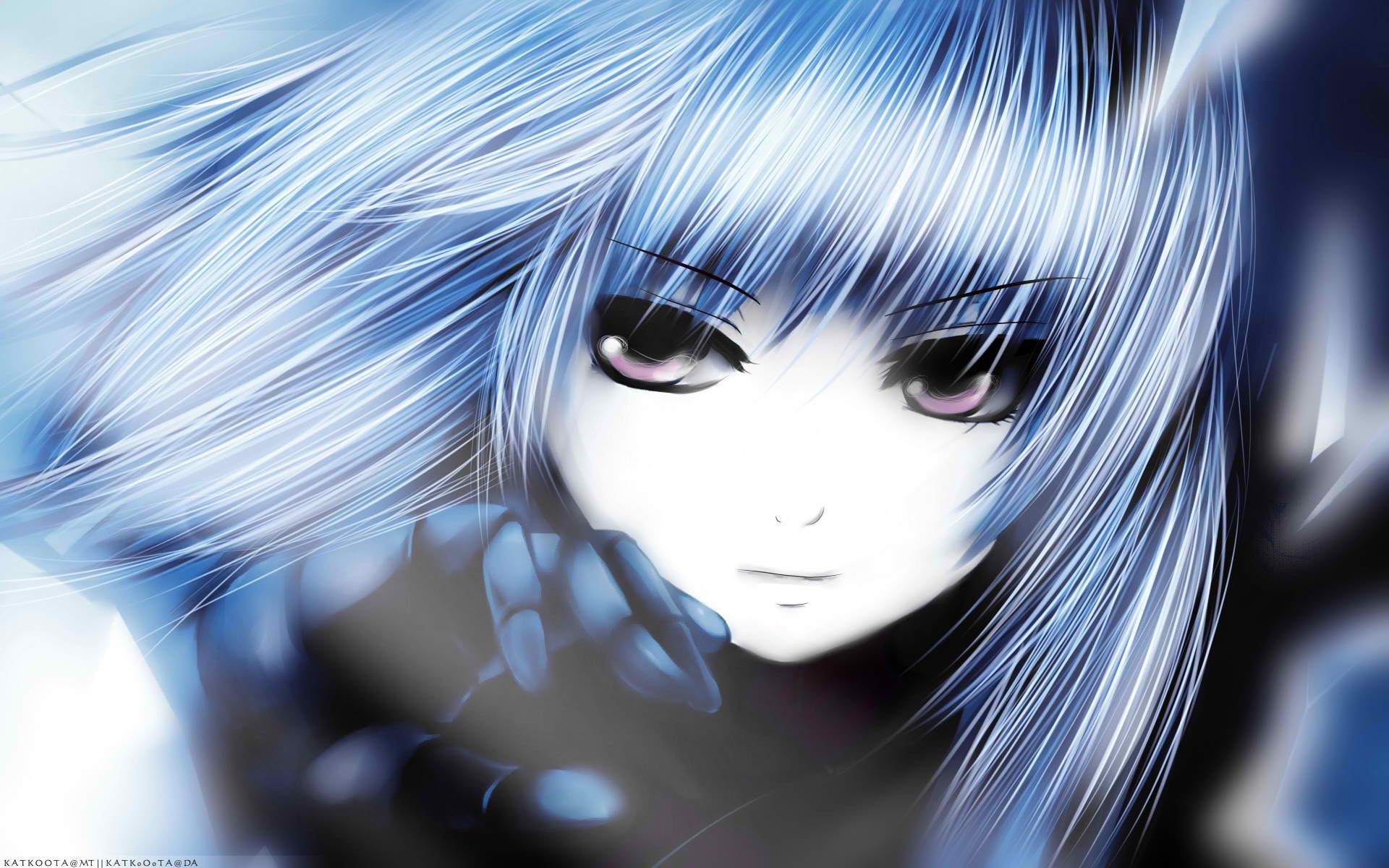 Ragazza anime, Capelli azzurri, Primo piano, Toni freddi, Manga, sfondo Full HD per portatile