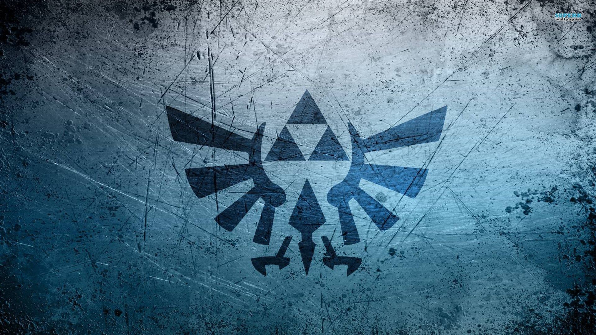 Triforza, Stemma di Hyrule, The Legend of Zelda, Grunge, Blu, Full HD, sfondo per portatile