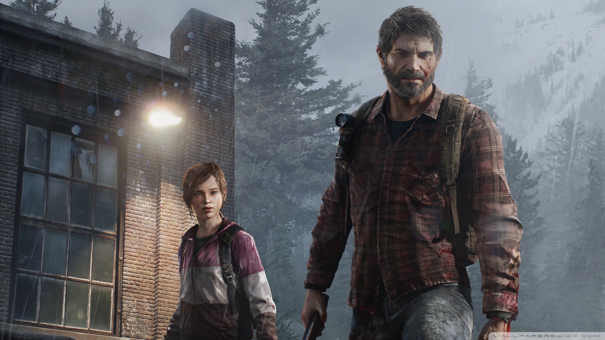 The Last of Us, Joel, Ellie, Lampione, Nebbia, Full HD, wallpaper per portatile