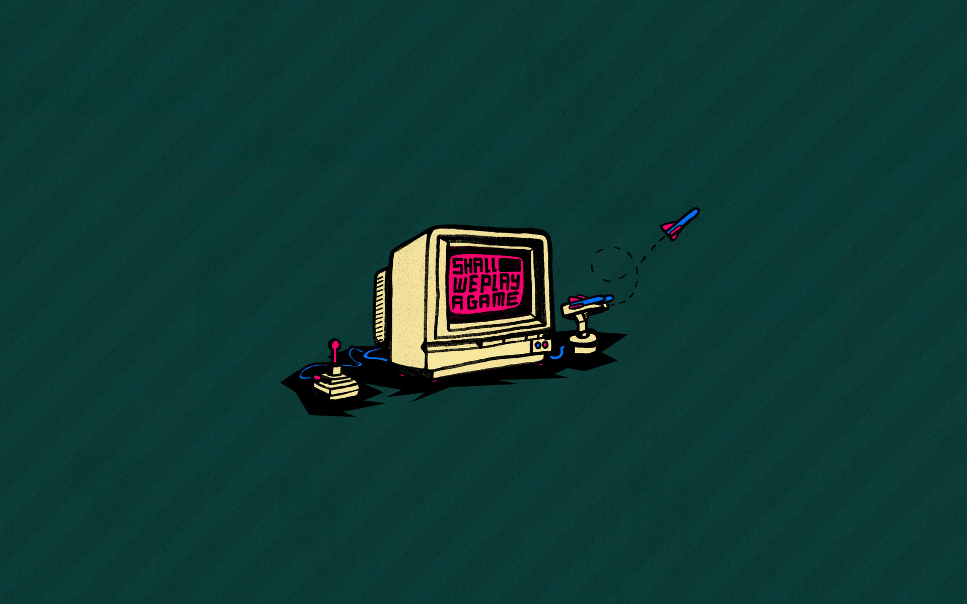 Computer retrò, Joystick, Pixel art, Sfondo verde, Full HD, wallpaper PC
