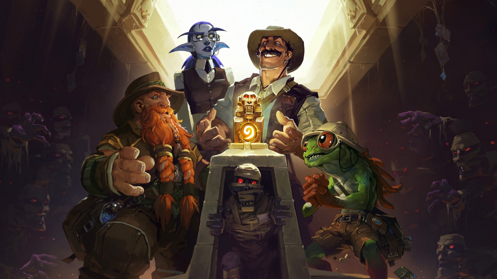 La Lega degli Esploratori, Hearthstone, Brann Barbabronzea, Reno Jackson, Elise Cercastelle, immagine di sfondo