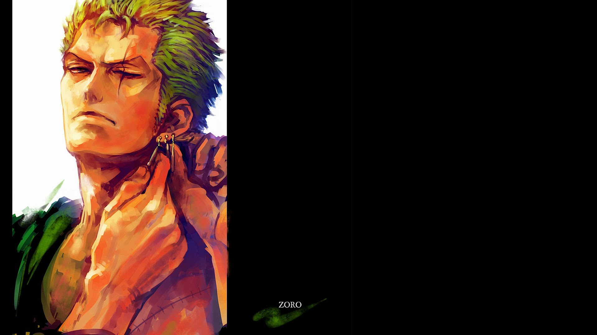 Roronoa Zoro, One Piece, Primo piano, Pittura digitale, Sfondo nero, wallpaper Windows 11