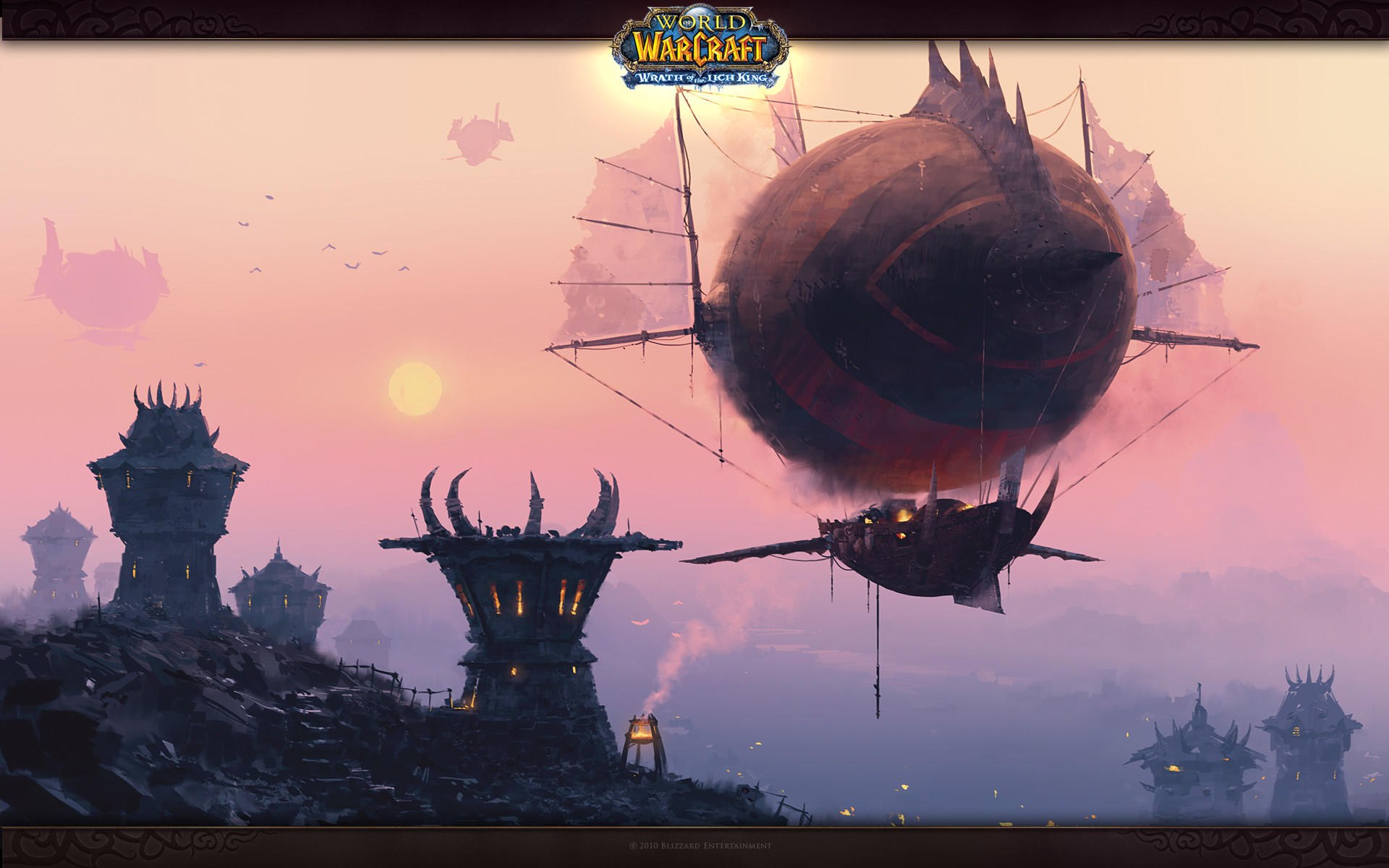 World of Warcraft, Dirigibile, Orgrimmar, Tramonto, Rosa, 1920x1200, immagine di sfondo