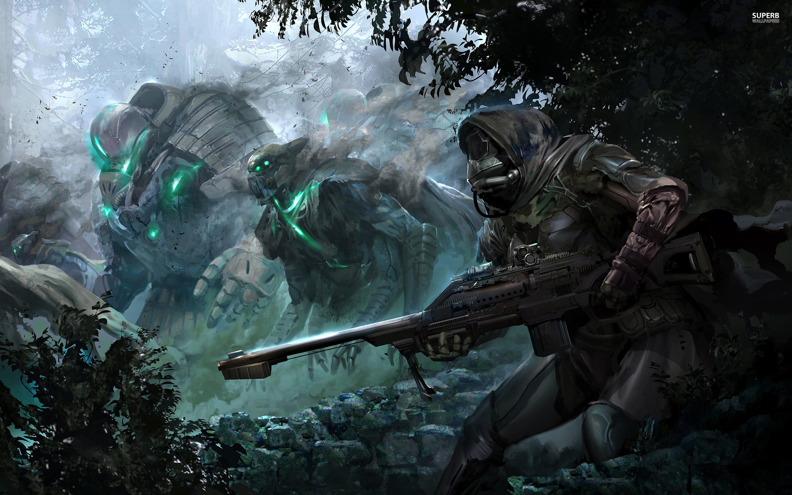 Destiny, Guardiano, Vex, Fucile di precisione, Foresta, Concept art, sfondo desktop 2560x1600