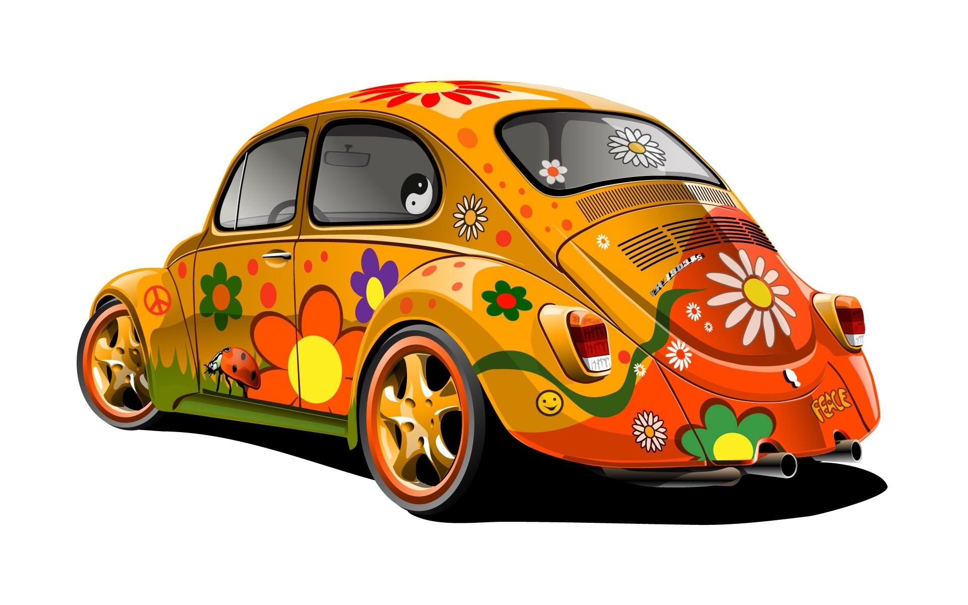 Volkswagen Maggiolino, Flower power, Auto decorata, 1920x1200, immagine di sfondo