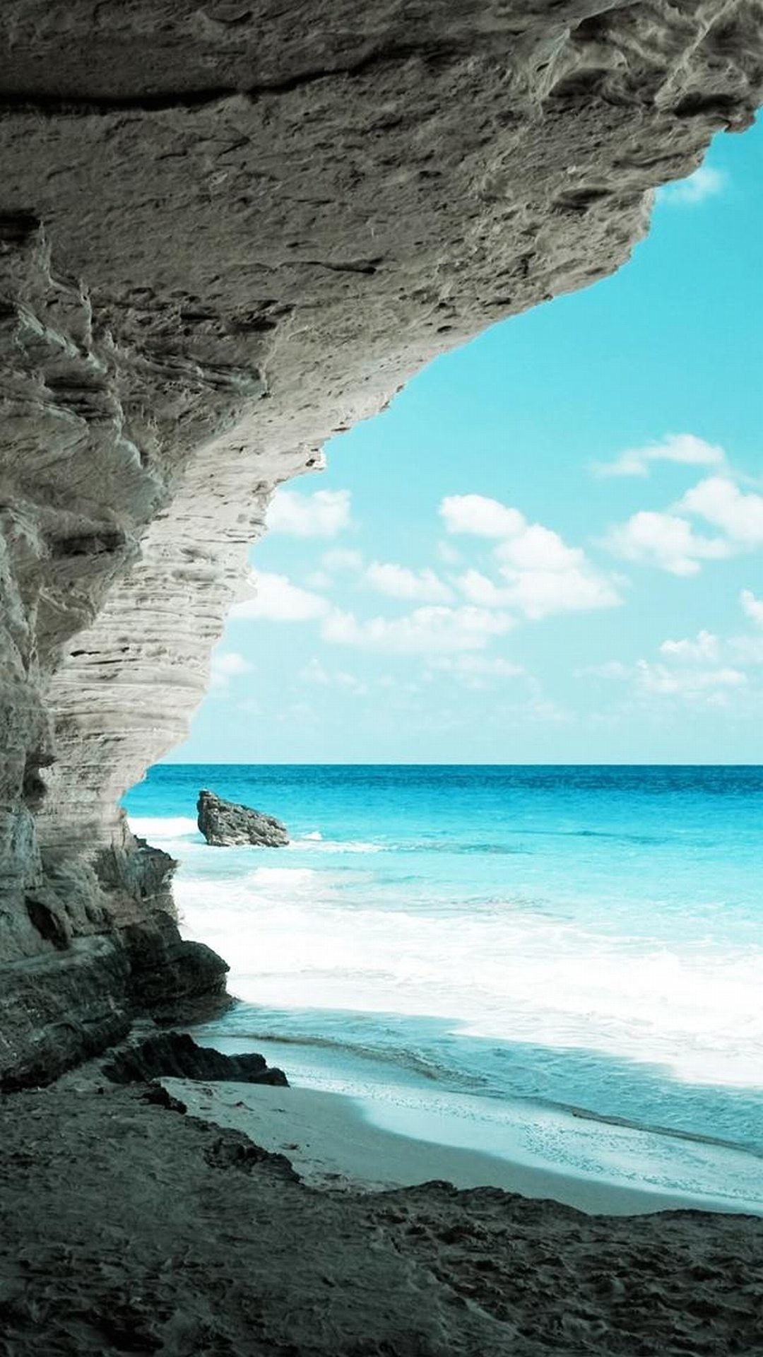 Grotta, Spiaggia, Mare, Nuvole, sfondo iPhone 5 verticale
