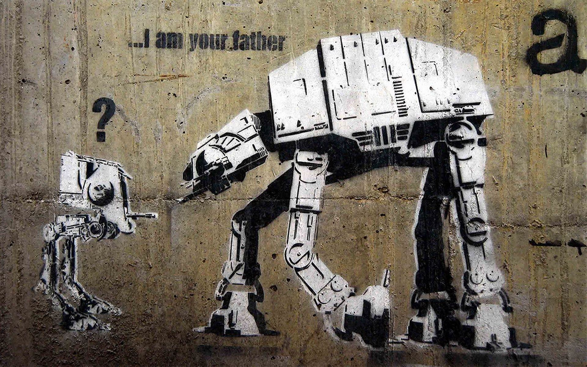 I Am Your Father, Banksy, AT-AT, Star Wars, Street art, 16:10 Full HD, sfondo widescreen