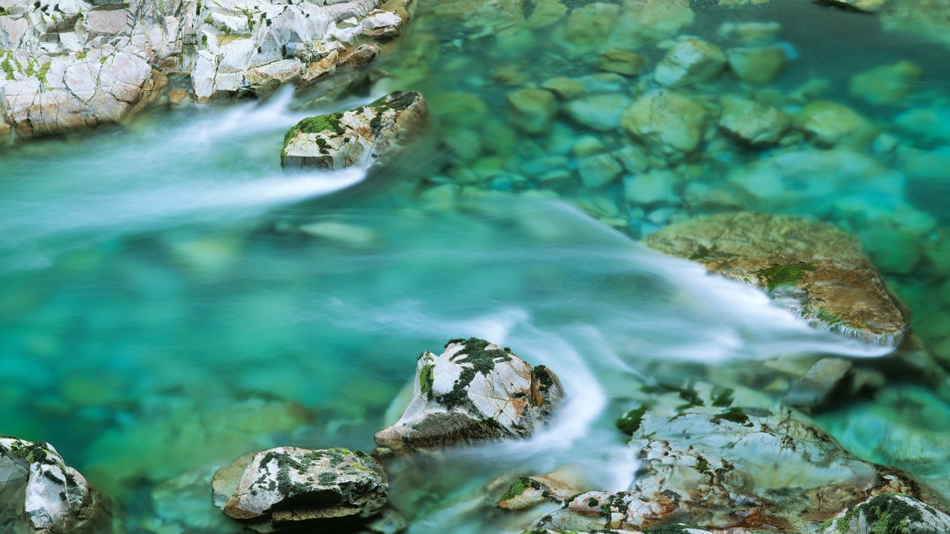 Torrente, Rocce, Acqua turchese, Lunga esposizione, 1920x1080, wallpaper desktop