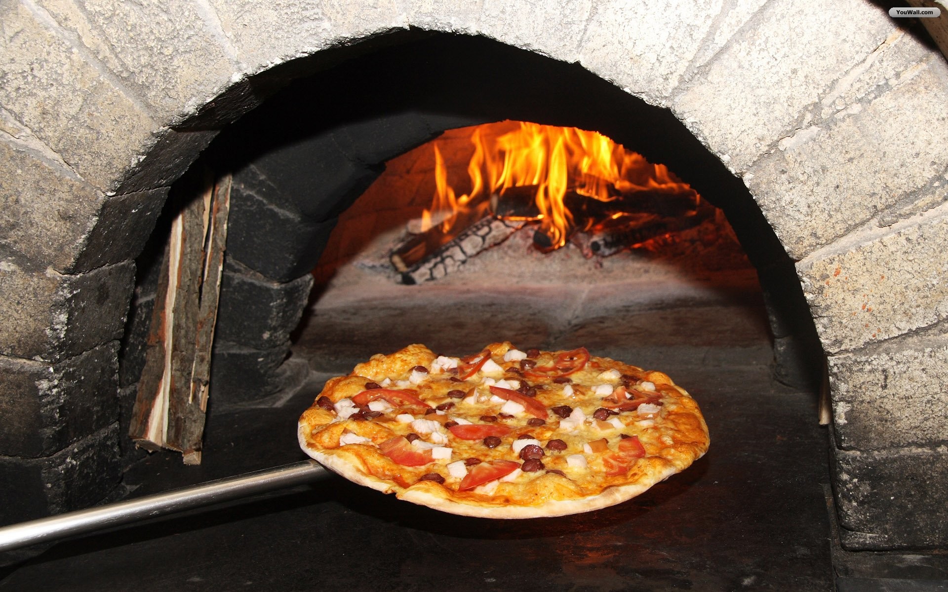 Forno a legna, Pizza, Fuoco, Pala, 1920x1200, immagine di sfondo