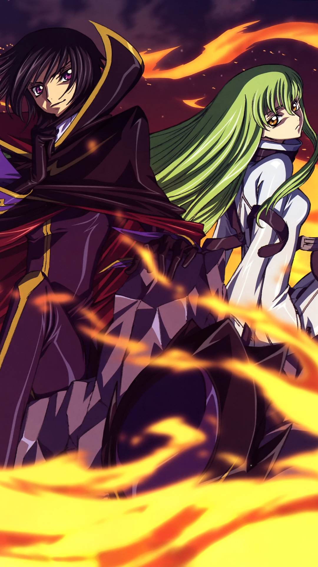 Lelouch Lamperouge, C.C., Code Geass, Fiamme, sfondo per iPhone e Android