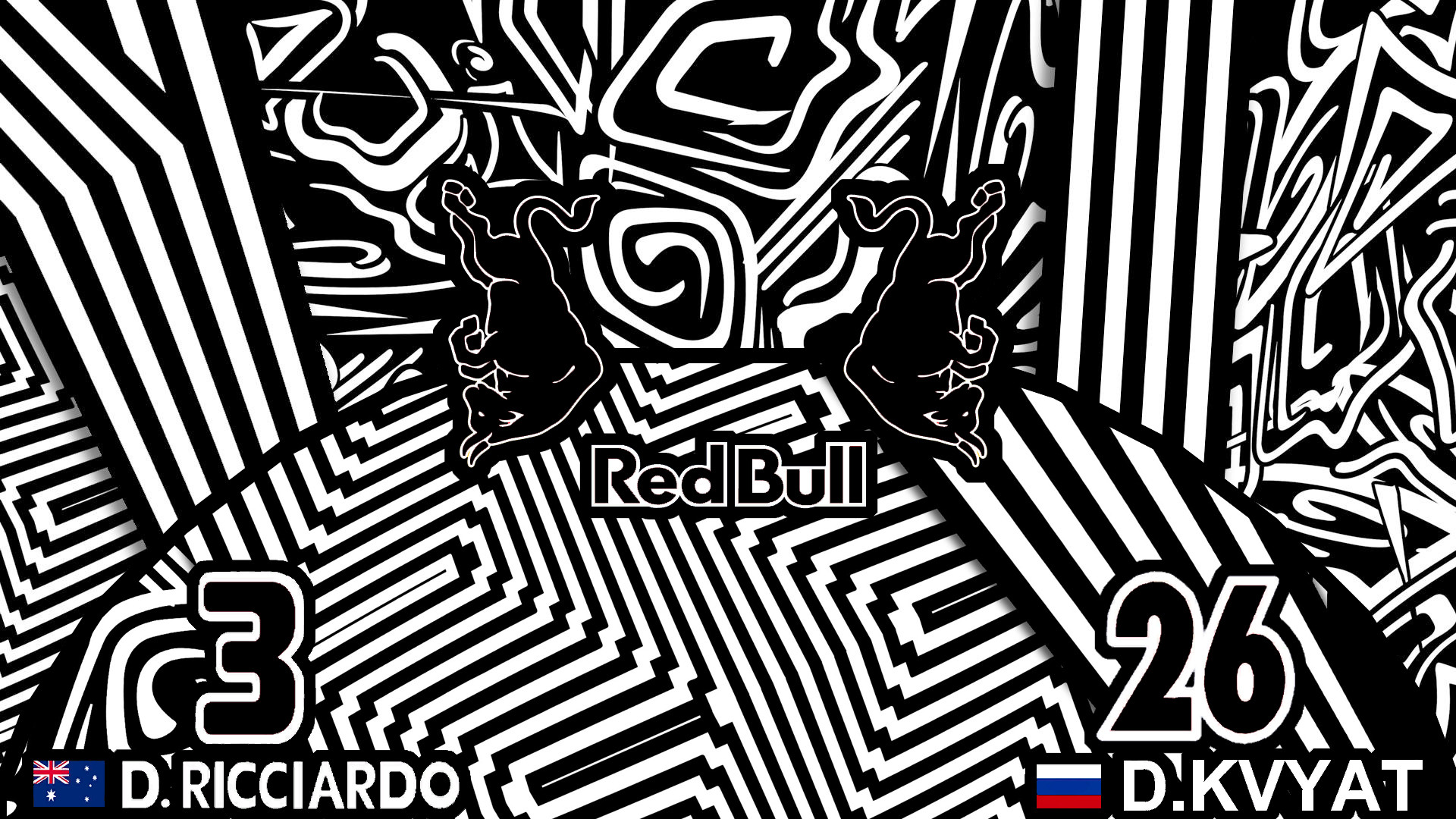 Red Bull Racing, Daniel Ricciardo, Daniil Kvyat, Livrea mimetica, sfondo desktop Full HD