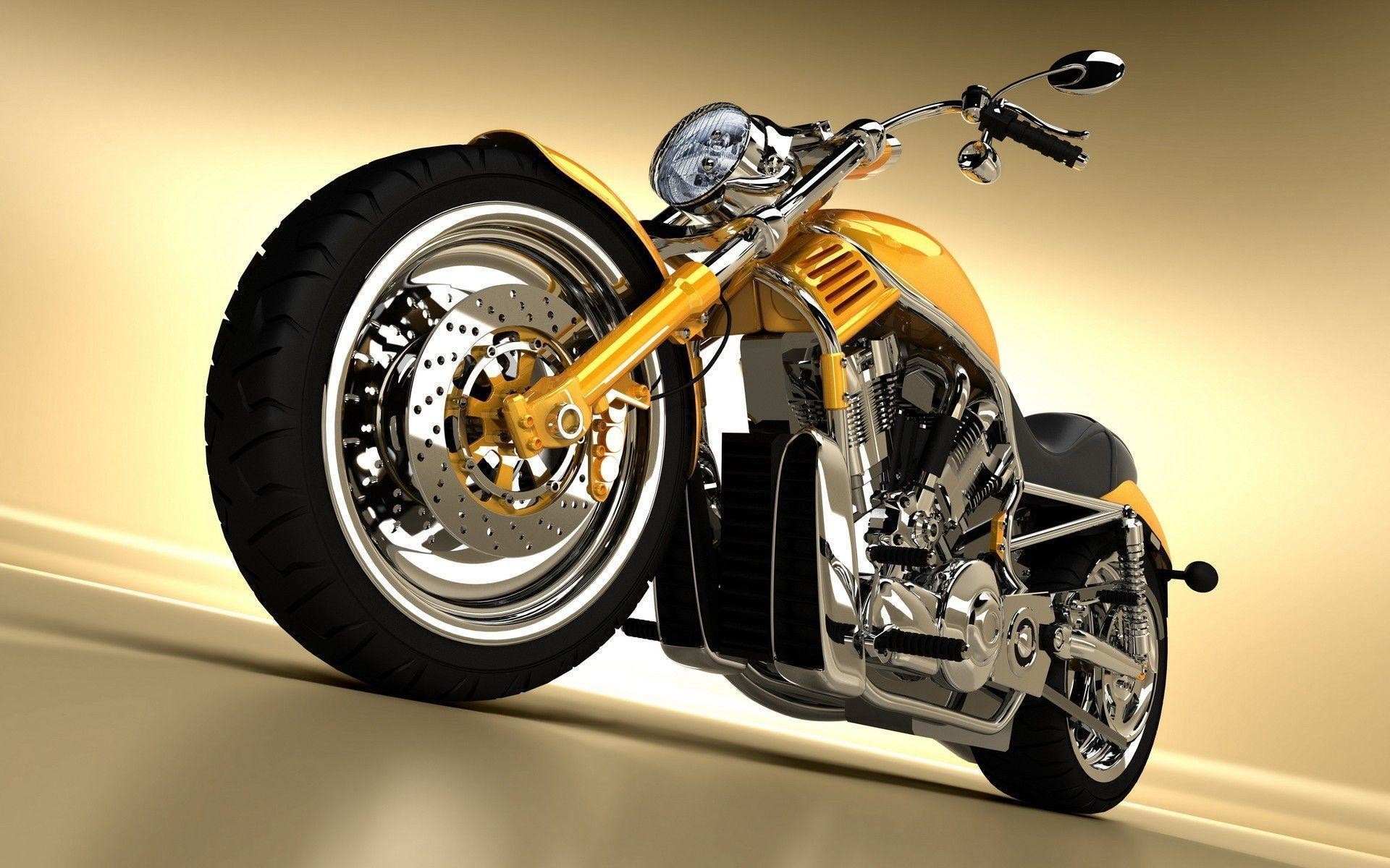 Harley-Davidson, Rendering 3D, Giallo, Cromature, Chopper, 16:10 Full HD, sfondo widescreen