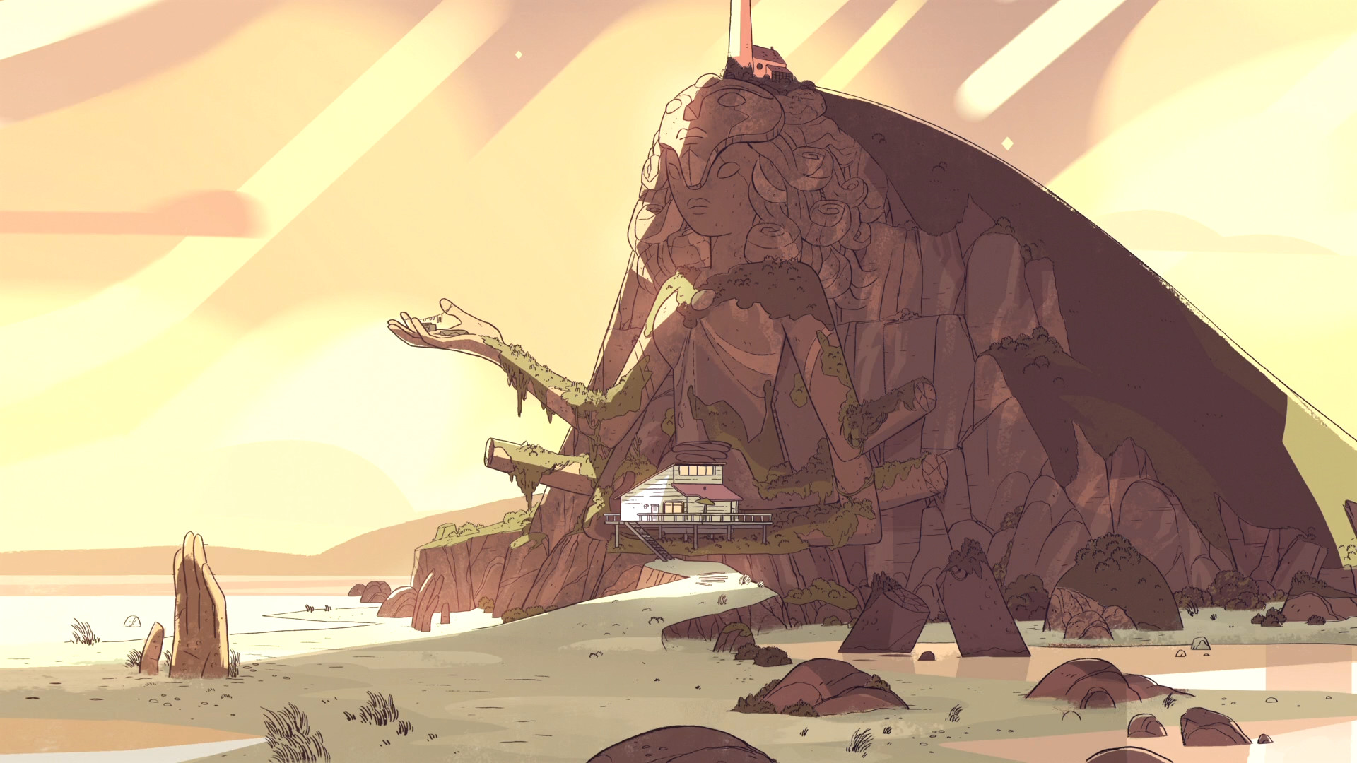 Steven Universe, Tempio di cristallo, Spiaggia, Toni caldi, Full HD, sfondo Windows 11