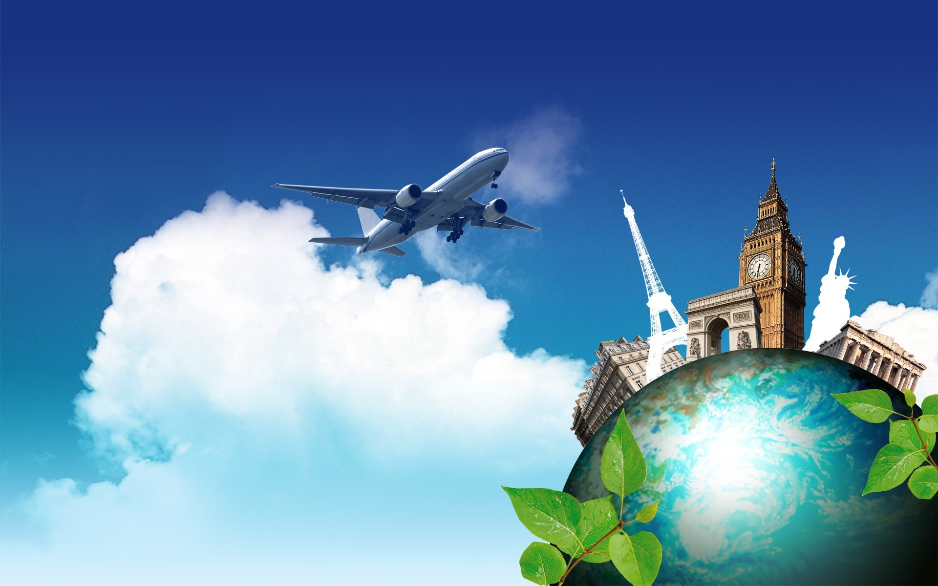Terra, Aereo, Big Ben, Viaggio, Cielo blu, 16:10 Full HD, wallpaper widescreen
