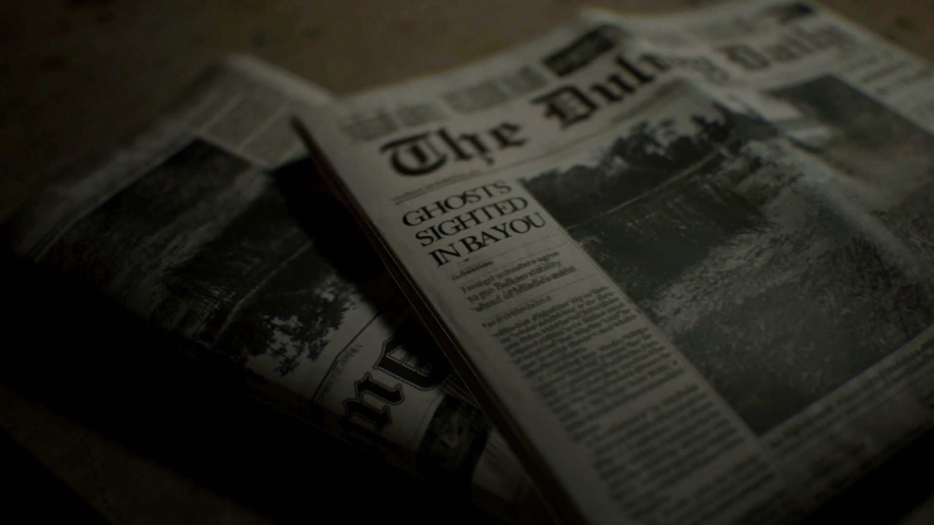 Resident Evil 7: Biohazard, Giornale, Ghosts sighted in bayou, Primo piano, Horror, sfondo Full HD