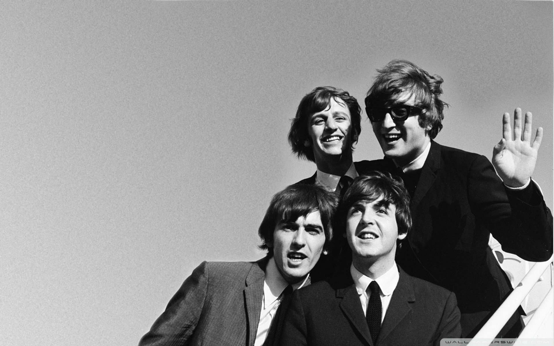 The Beatles, John Lennon, Paul McCartney, George Harrison, Ringo Starr, Bianco e nero, wallpaper Full HD