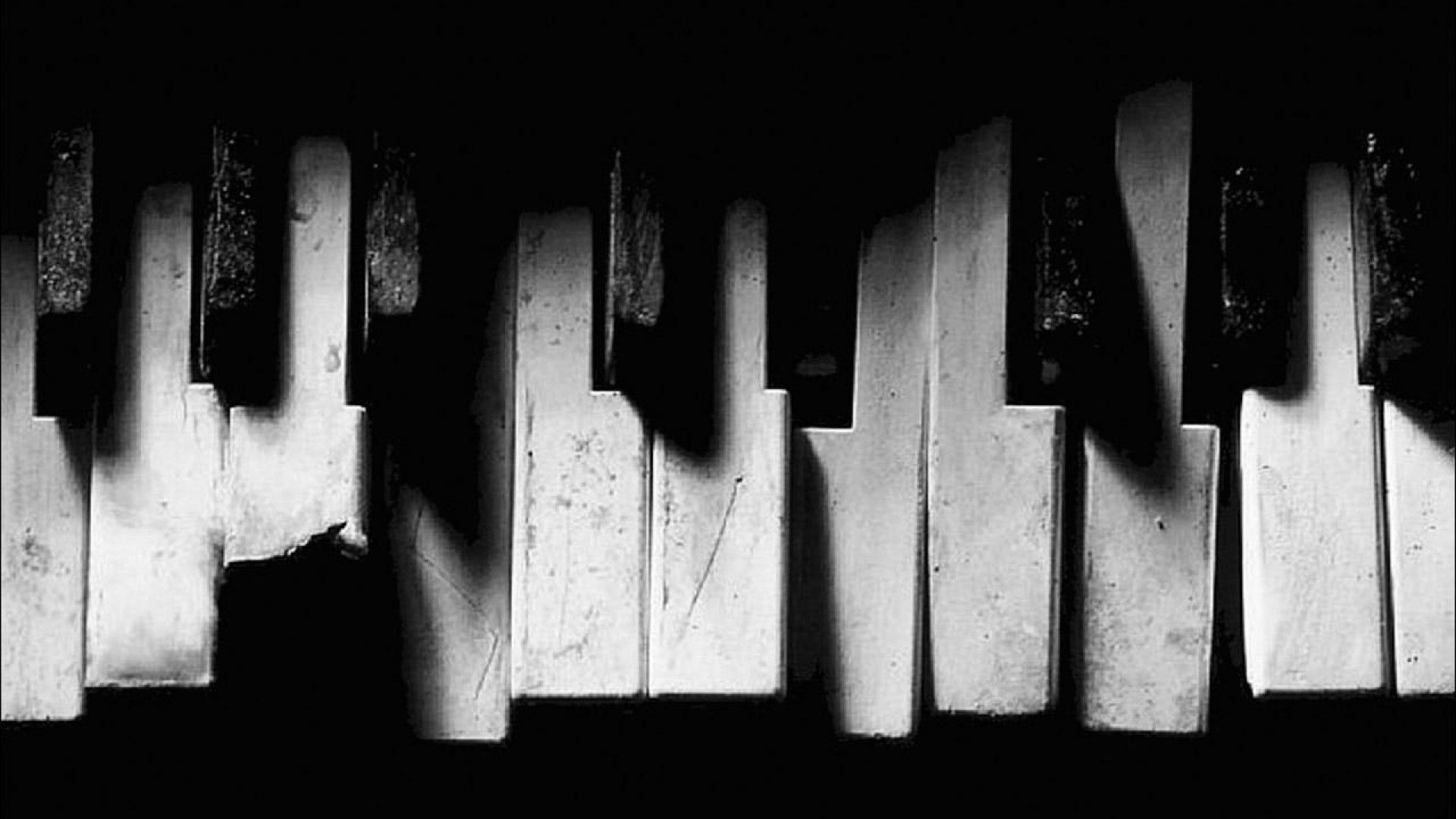 Tasti del pianoforte, Bianco e nero, Grunge, Full HD, sfondo per portatile