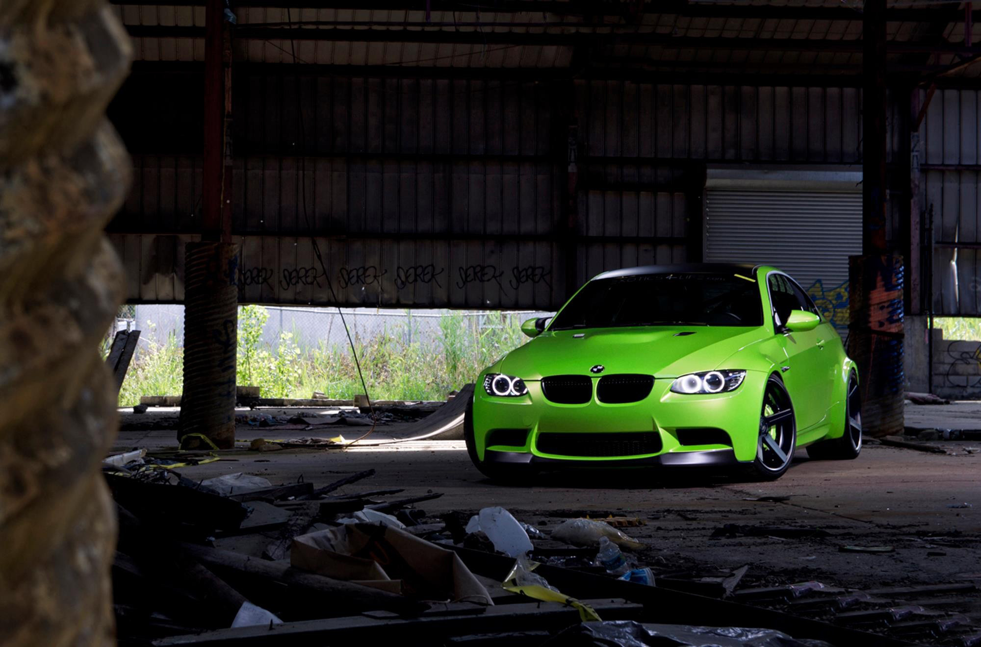 BMW M3 (E92), BMW, Verde, Capannone abbandonato, Full HD, wallpaper desktop