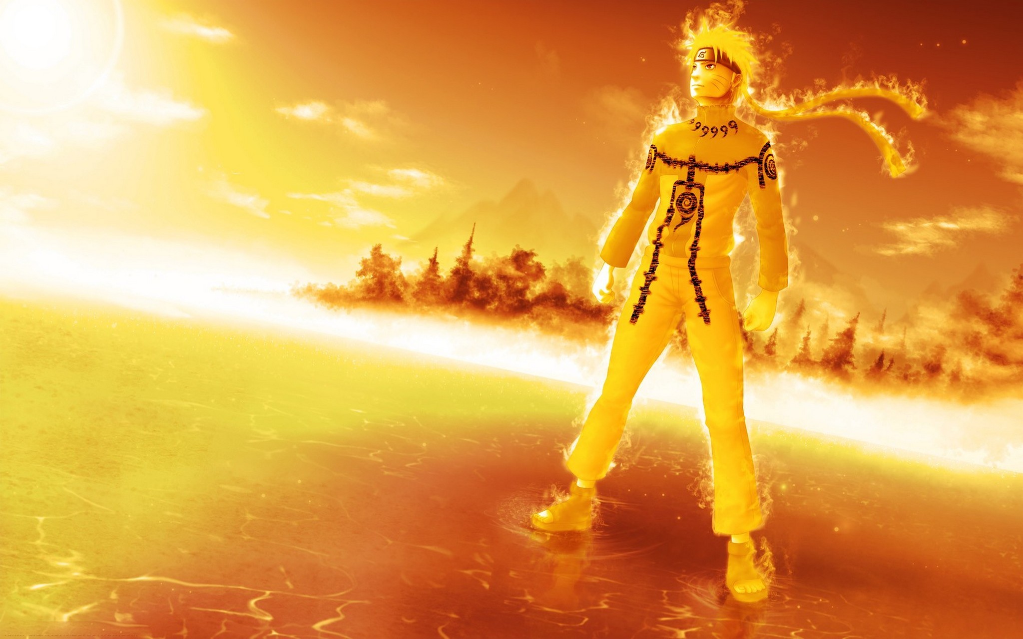 Naruto Uzumaki, Naruto, Modalità Chakra del Kyubi, Luce dorata, 2048x1280, sfondo MacBook Pro