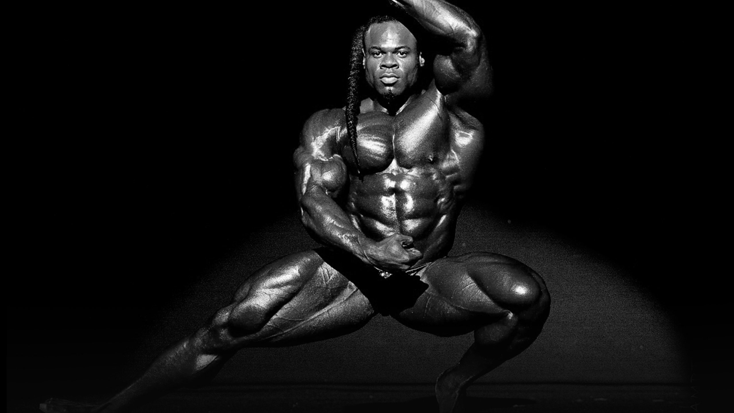 Kai Greene, Culturista, Posa, Bianco e nero, 16:9 2K, sfondo widescreen