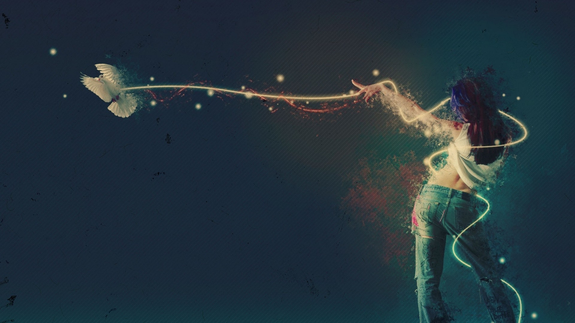 Ballerina, Scie luminose, Colomba, Arte digitale, 1920x1080, sfondo per PC