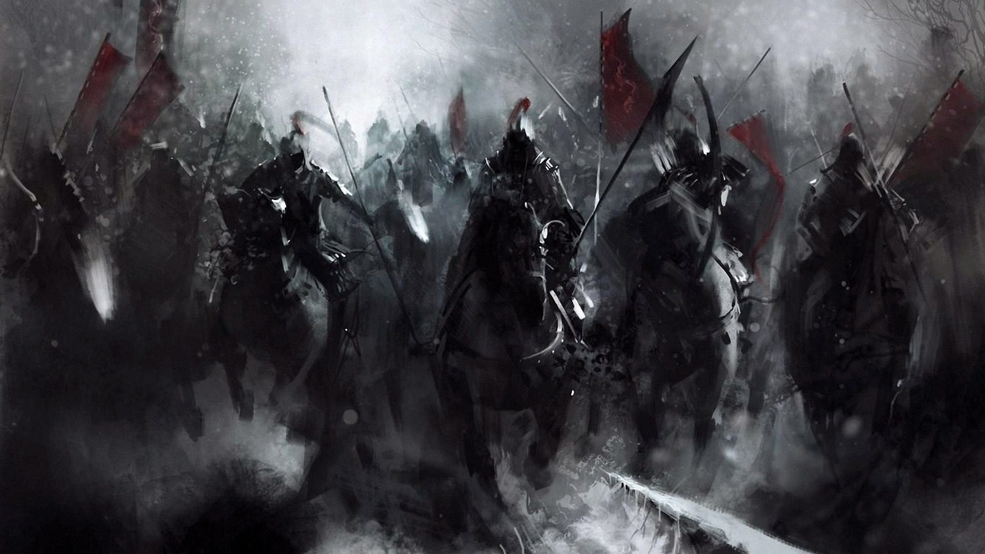 Samurai, Cavalieri, Battaglia, Bianco e nero, 16:9 Full HD, sfondo widescreen