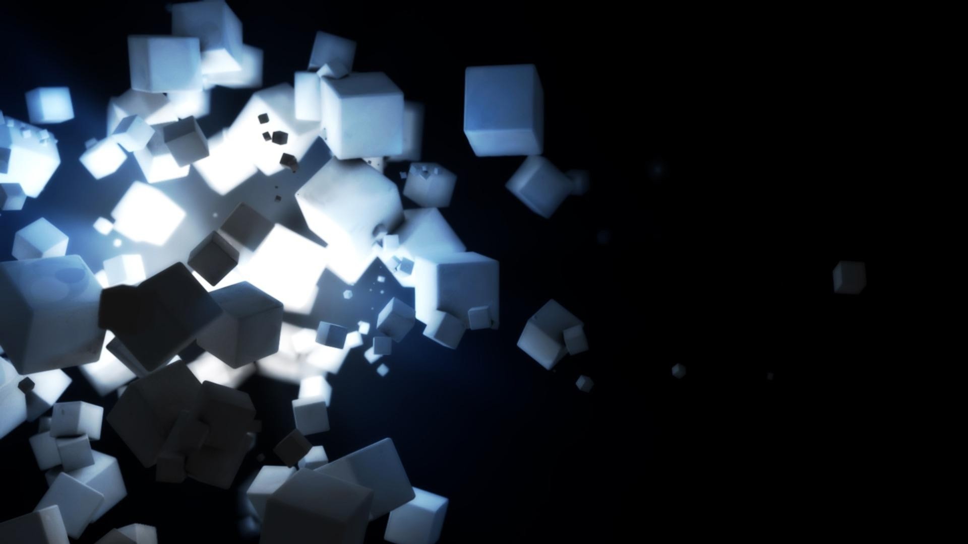 Cubi bianchi, Rendering 3D, Sfondo nero, wallpaper per desktop