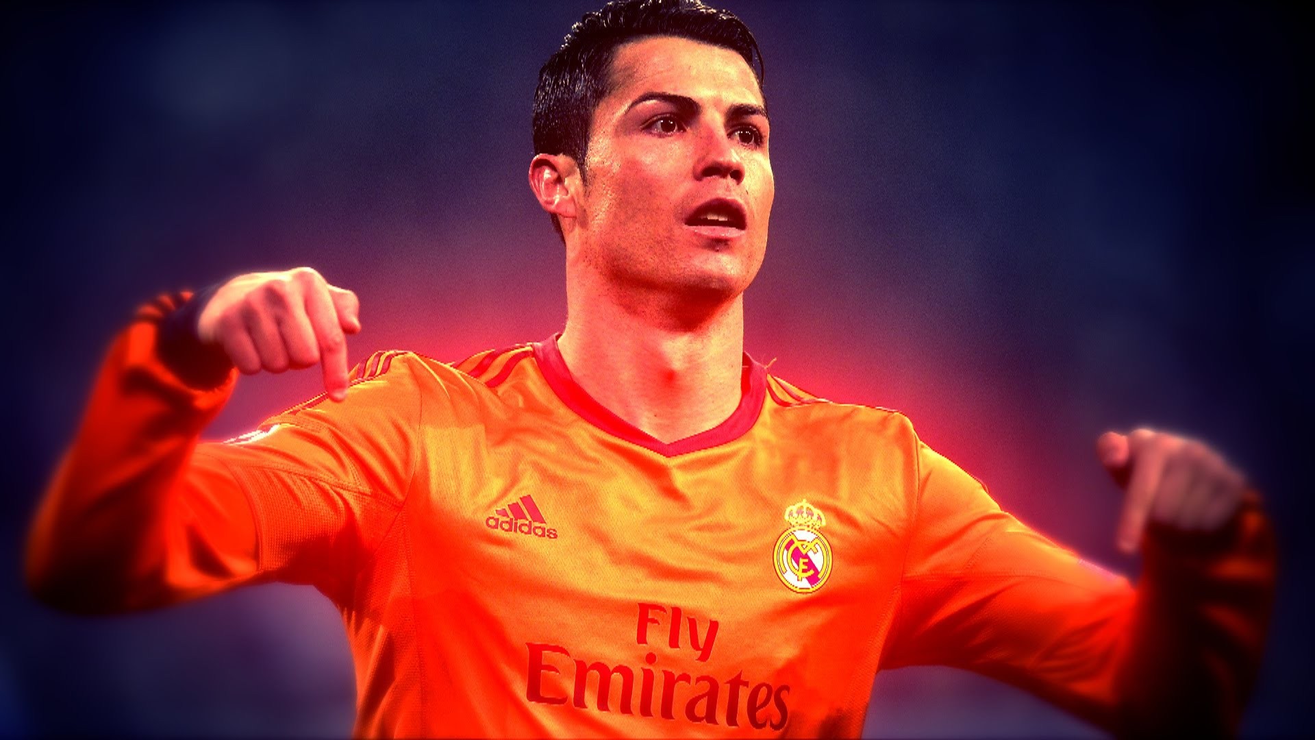Cristiano Ronaldo, Real Madrid, Maglia arancione, Esultanza, Full HD, sfondo per portatile