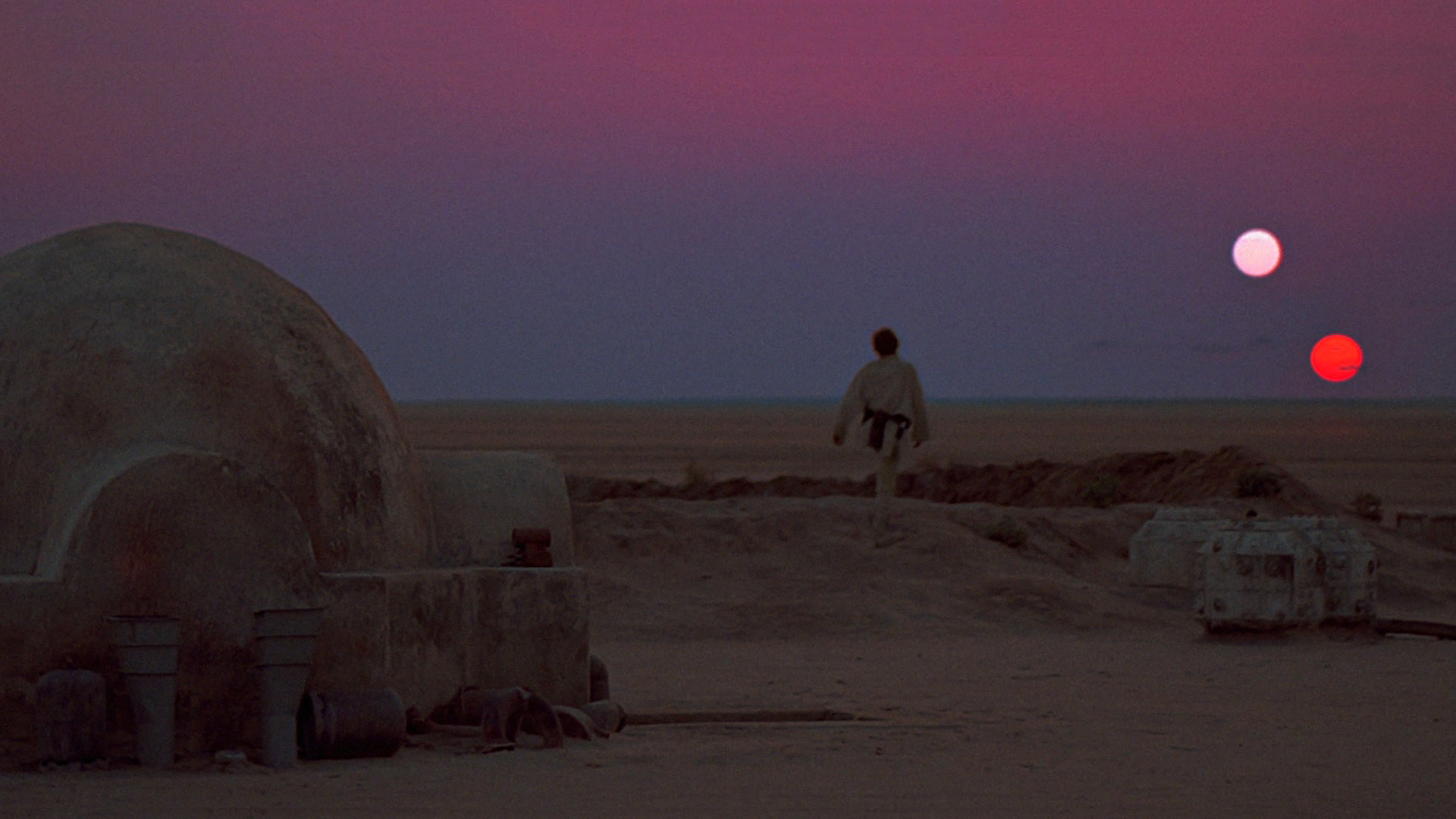 Luke Skywalker, Tatooine, Due soli, Tramonto, Guerre stellari, Full HD, sfondo desktop