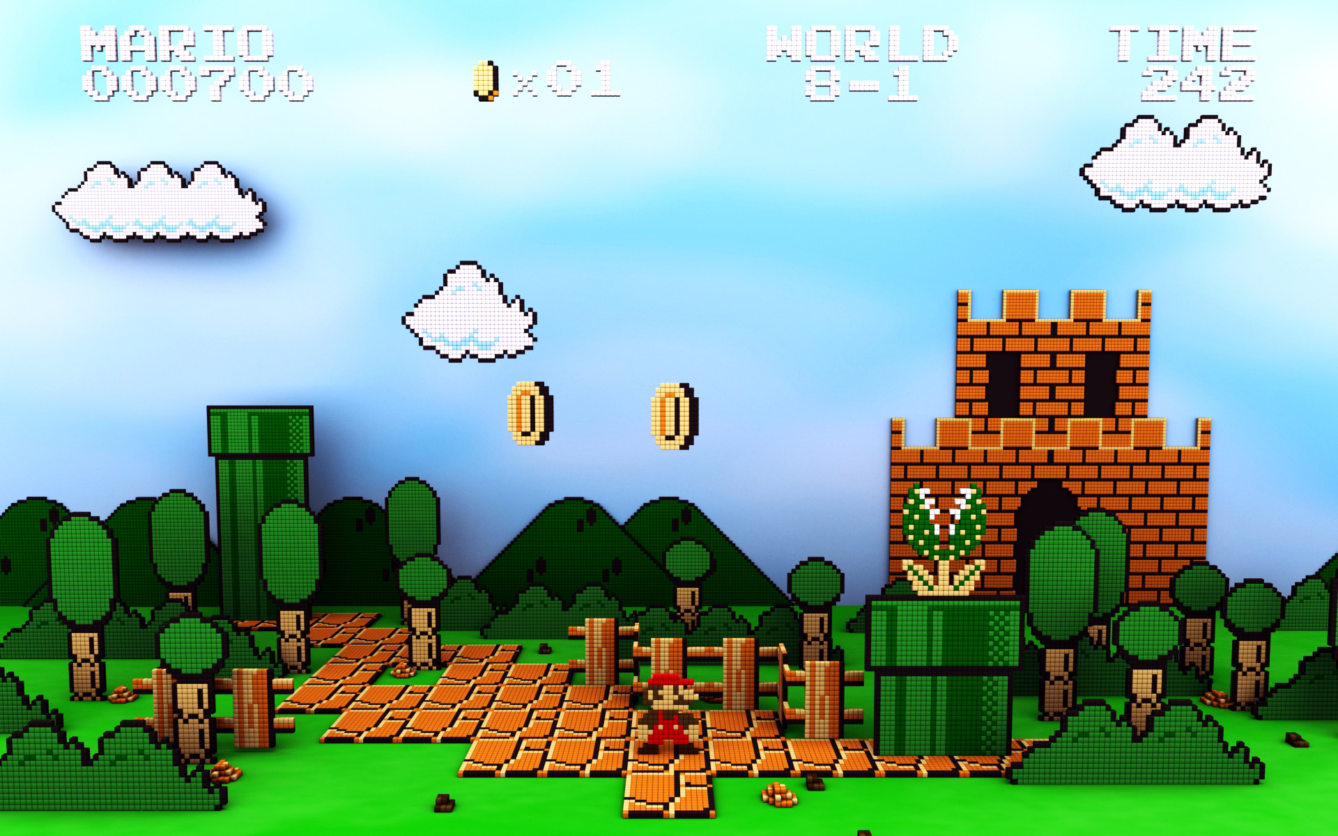 Super Mario Bros., Mario, Castello, Tubi verdi, Monete, 16:10 Full HD, sfondo widescreen