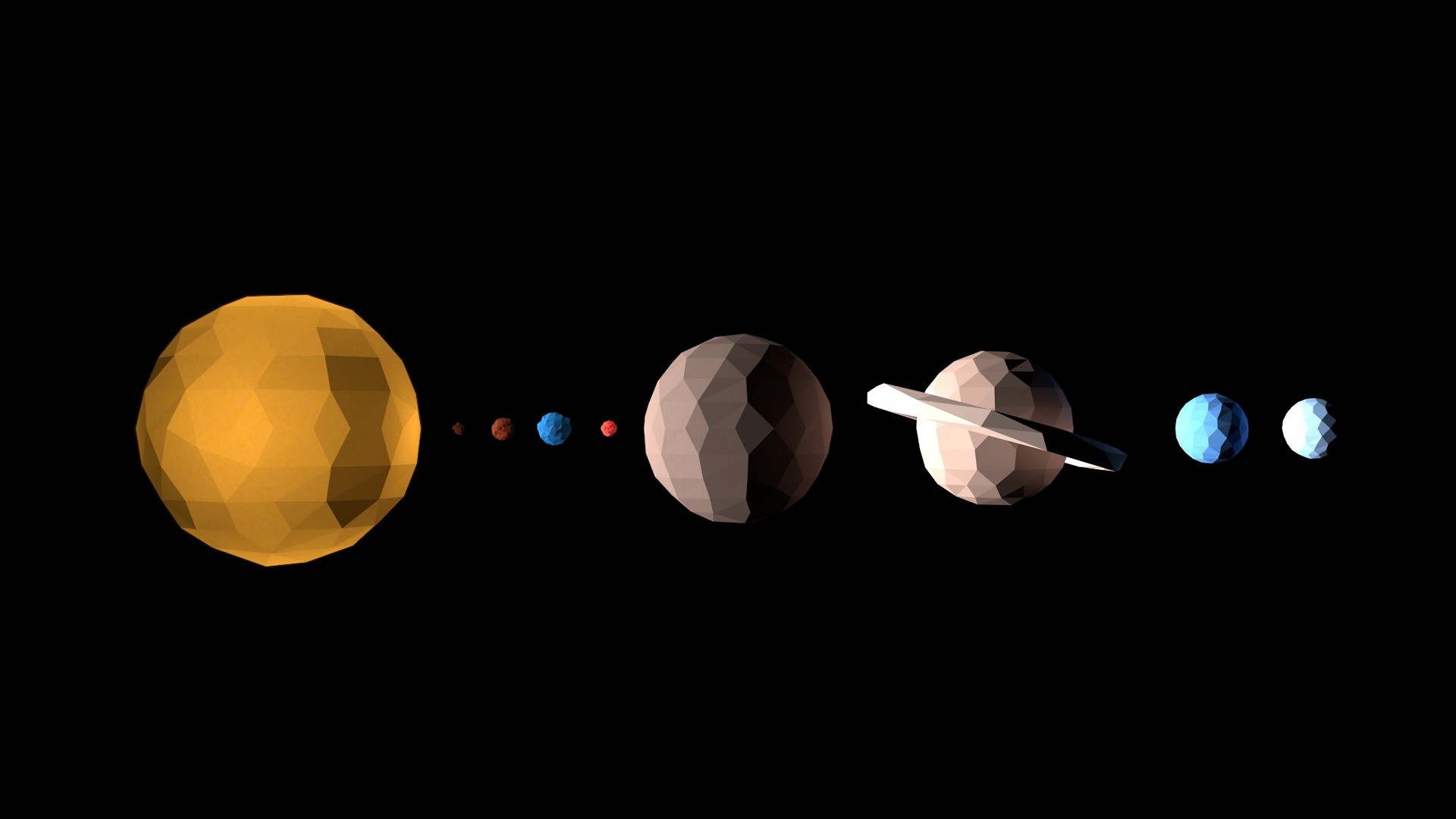 Sistema solare, Giove, Saturno, Low poly, Sfondo nero, Full HD, wallpaper per portatile