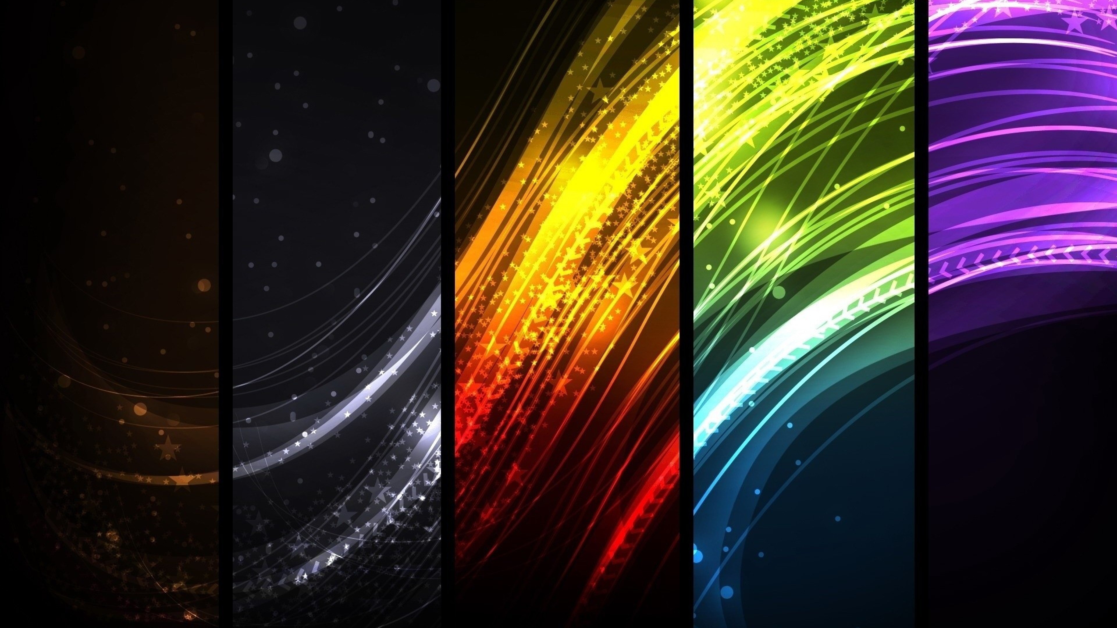 Pannelli, Luci astratte, Sfondo nero, Linee luminose, 4K, wallpaper per portatile